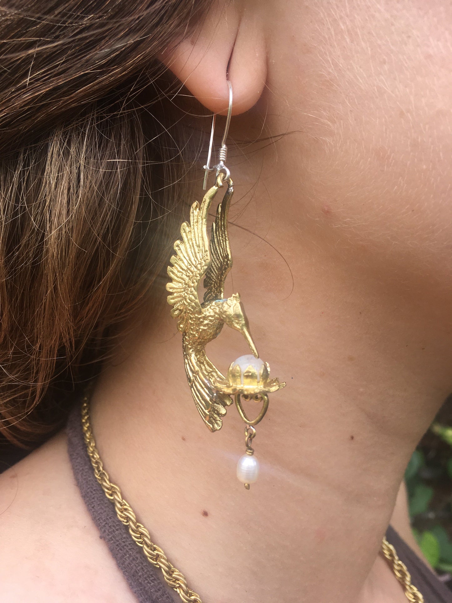 Hummingbird Lotus Earrings Liquid Fire Mantra