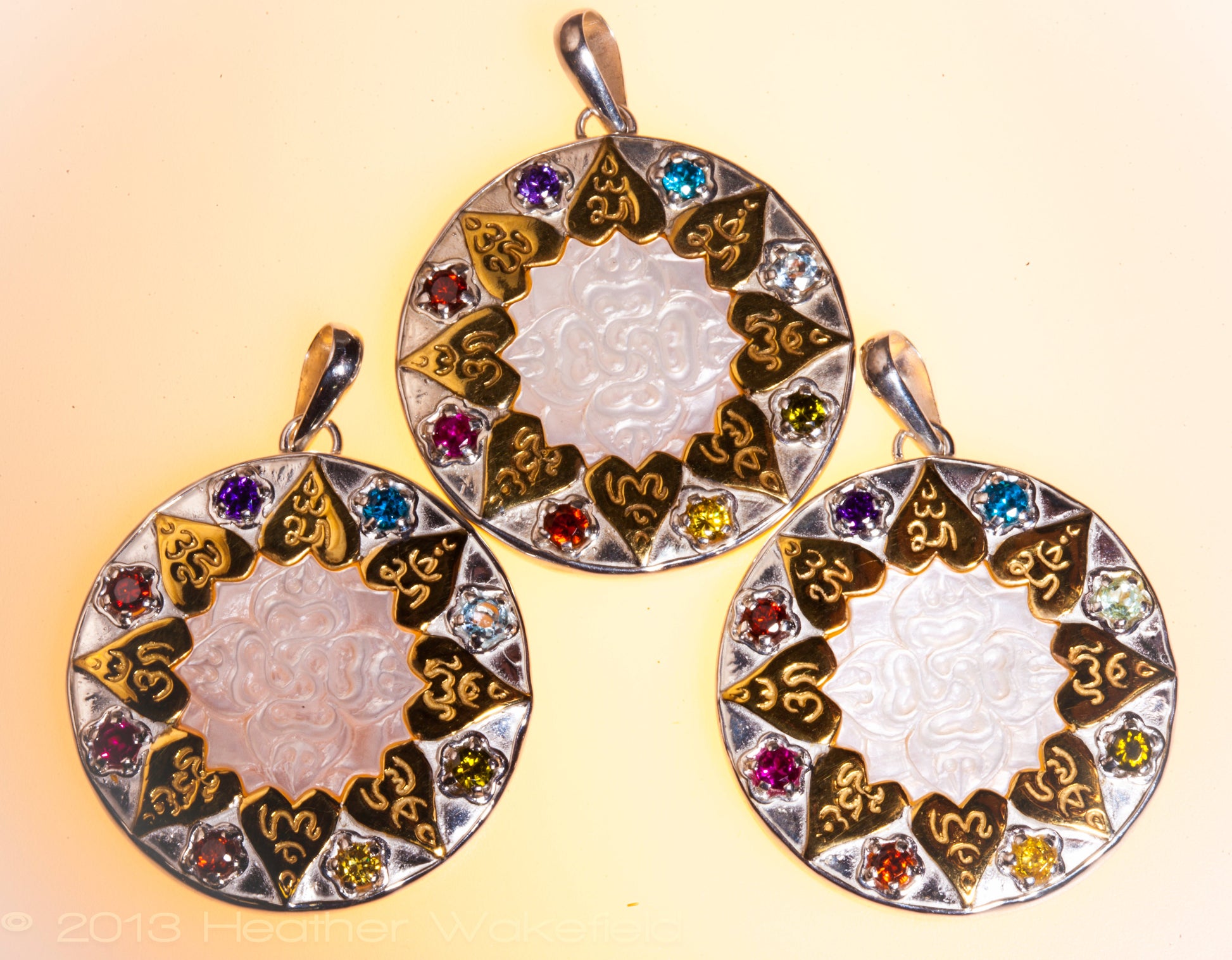 Compass of Love Pendant - Sterling Silver/24K Gold Vermeil - Light Mother of Pearl Liquid Fire Mantra