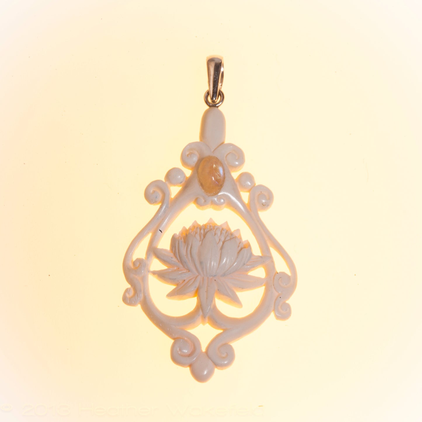 Lotus Pendant - Bone - Brass Bail Liquid Fire Mantra