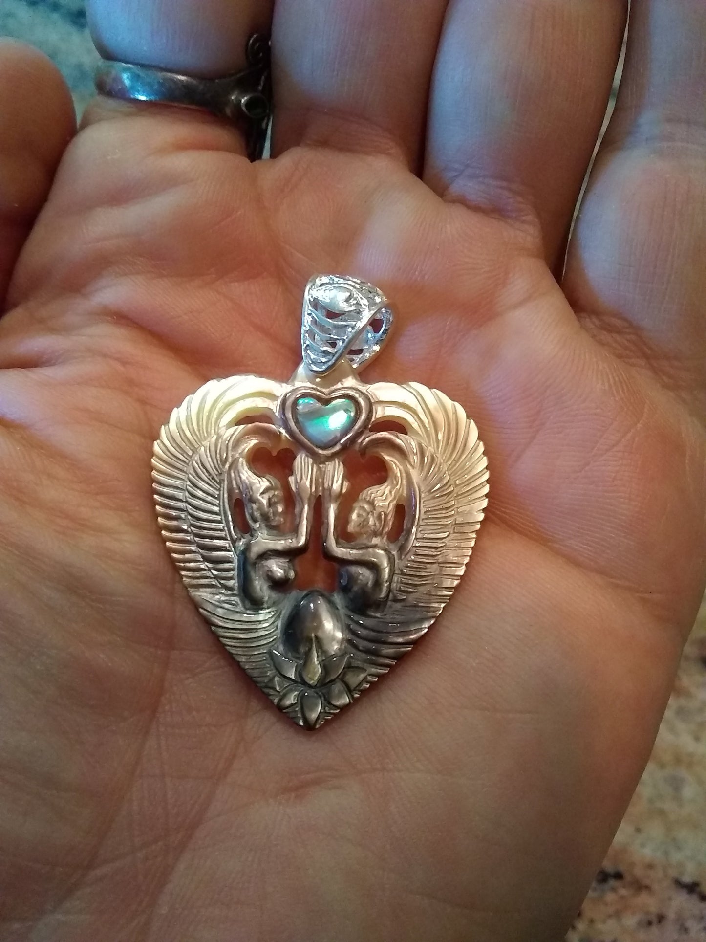 Divine Union Pendant - Dark Mother of Pearl Liquid Fire Mantra