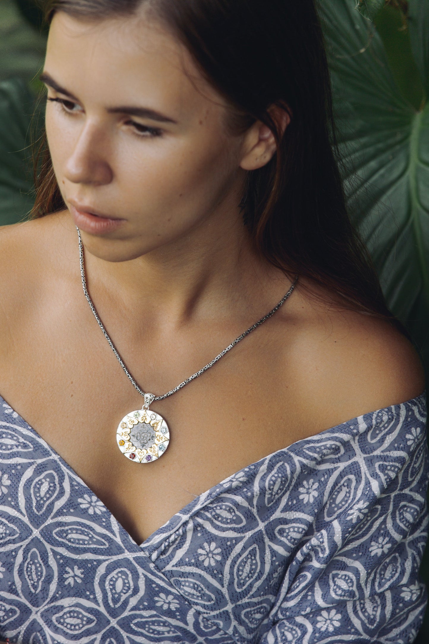 Compass of Love Pendant - Sterling Silver/24K Gold Vermeil-Dark Mother of Pearl Liquid Fire Mantra