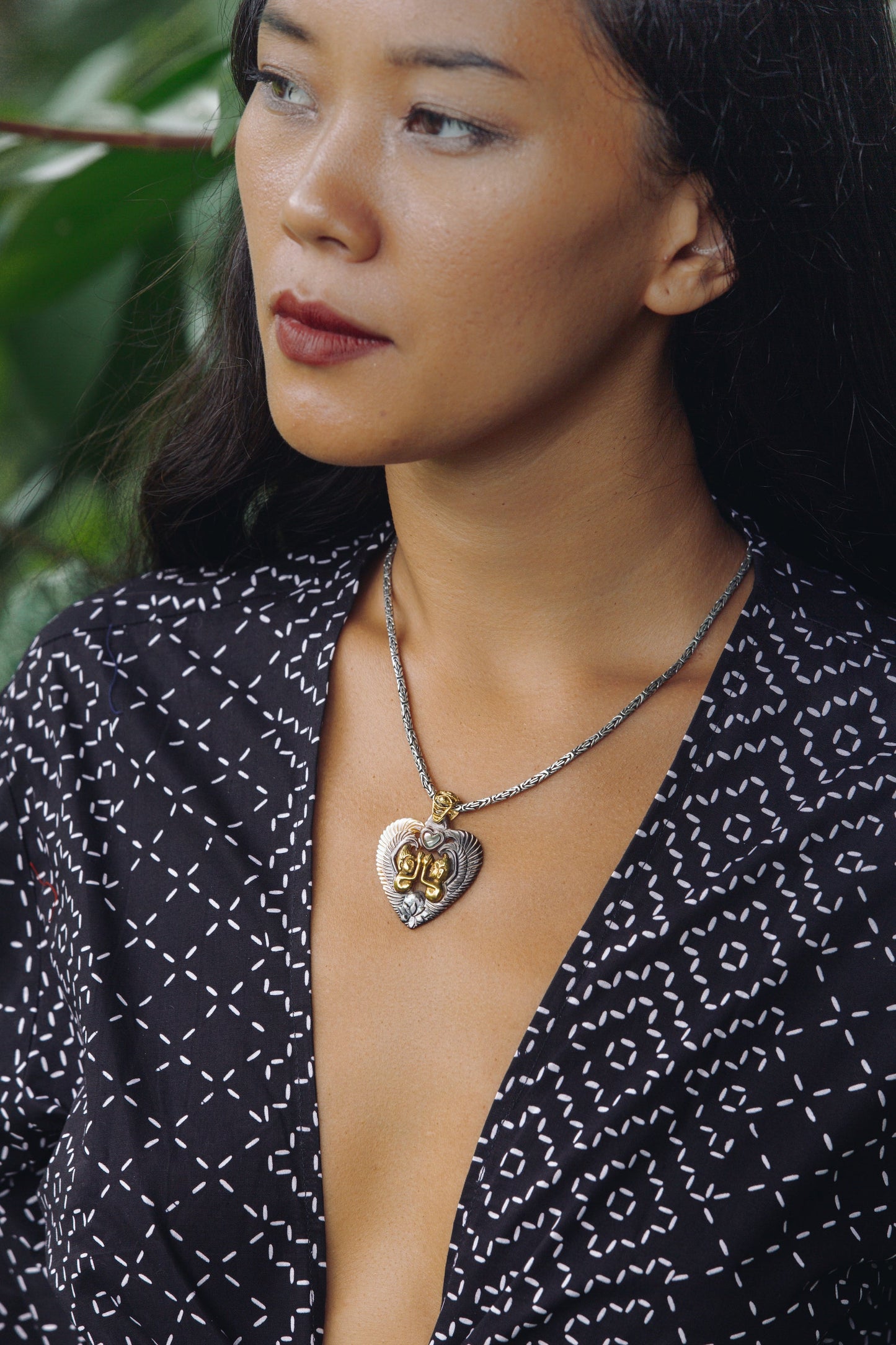 Divine Union Pendant - Dark Mother of Pearl Liquid Fire Mantra