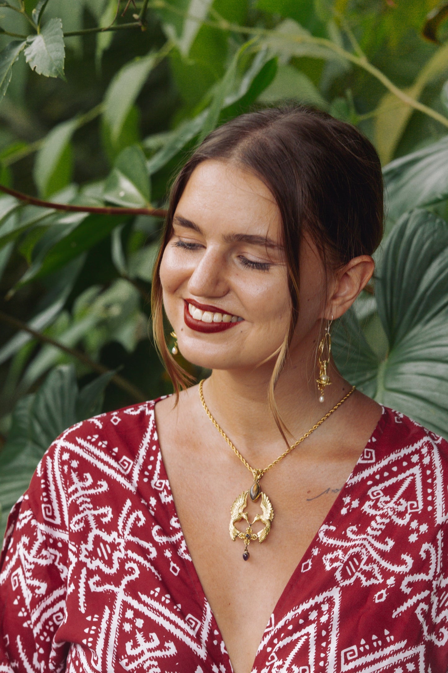 Hummingbird Lotus Earrings Liquid Fire Mantra