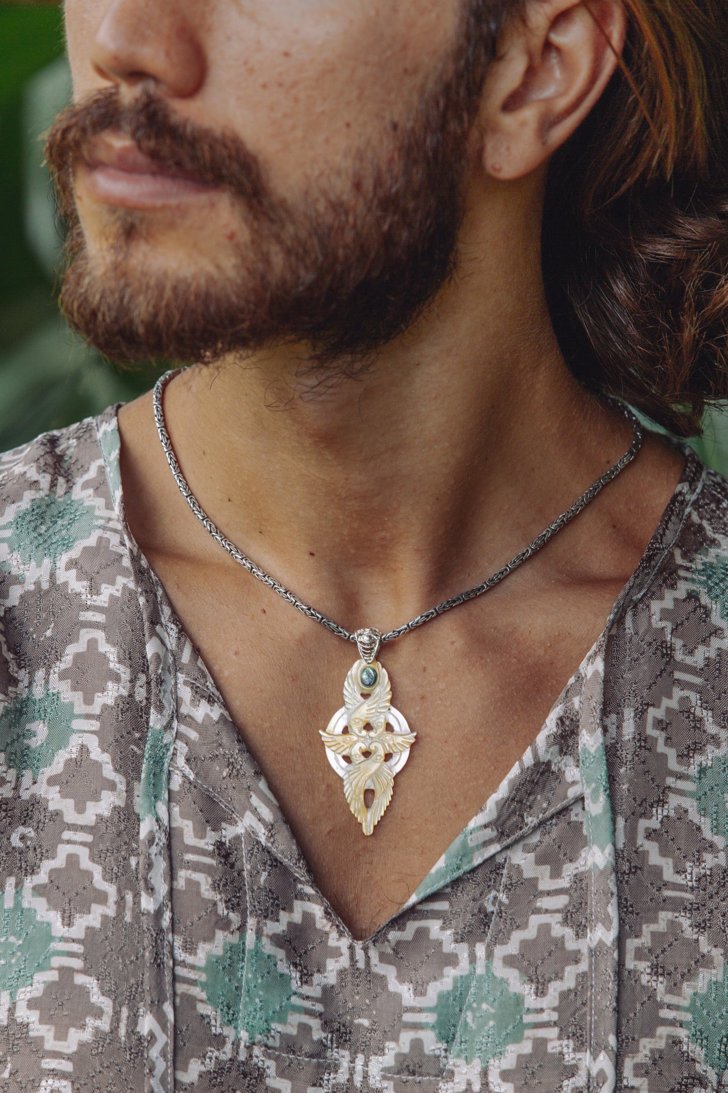 Seraphim Ganesha Pendant - Light Mother of Pearl Liquid Fire Mantra