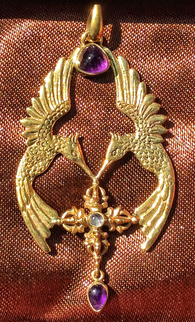 HumGaiaTri 2D Pendant - 24K Gold Plated Liquid Fire Mantra