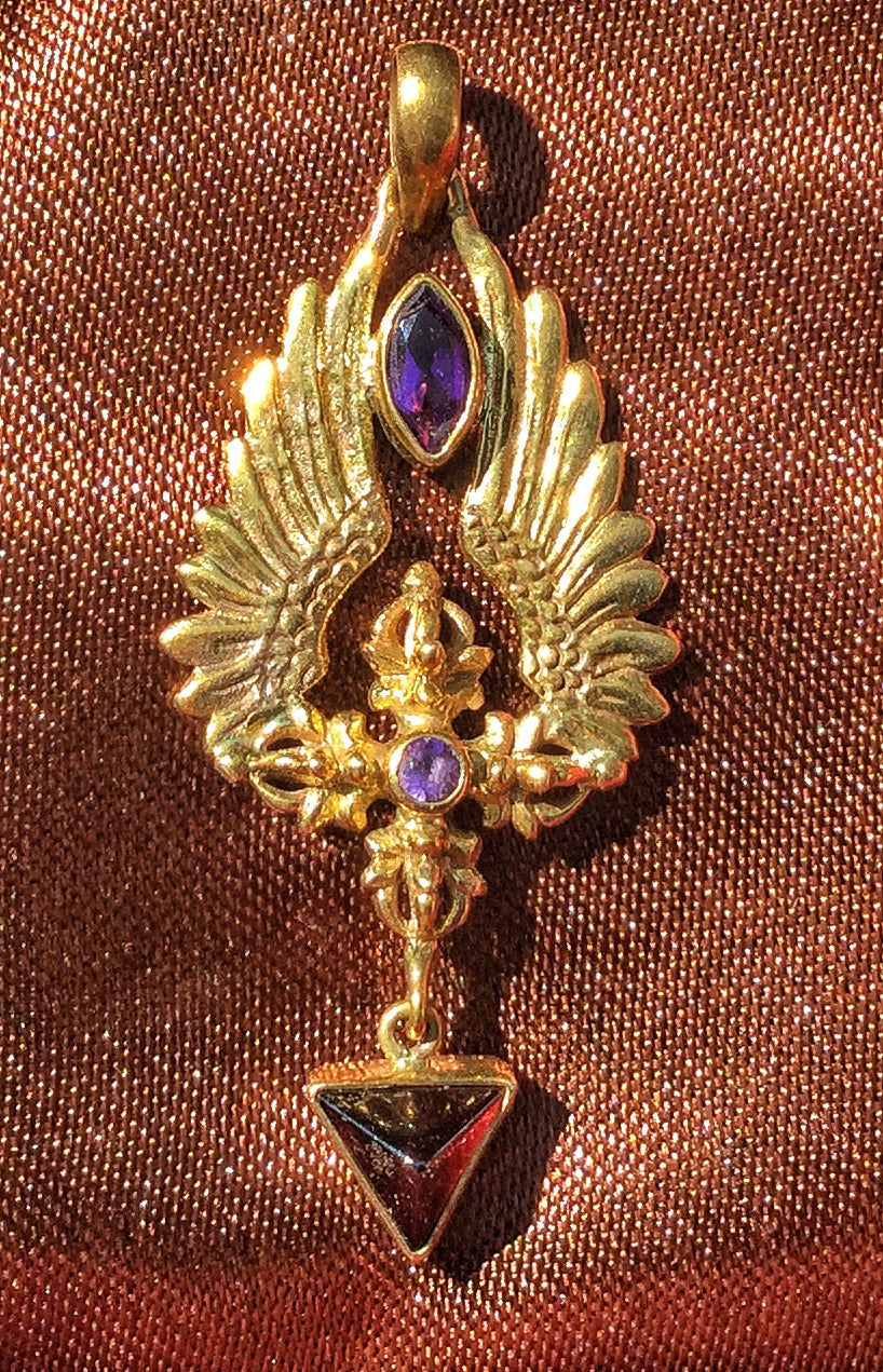 Flying Vajra Pendant - Brass Liquid Fire Mantra