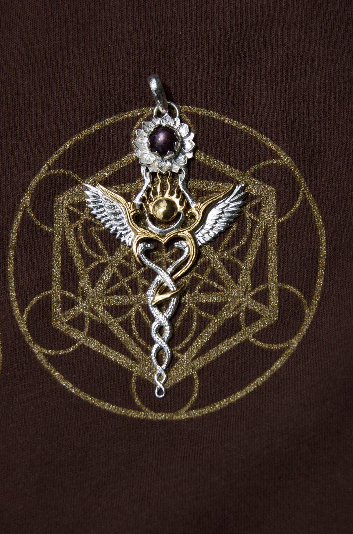 Creation Pendant - Sterling Silver / 24K Gold Vermeil - Labradorite Liquid Fire Mantra