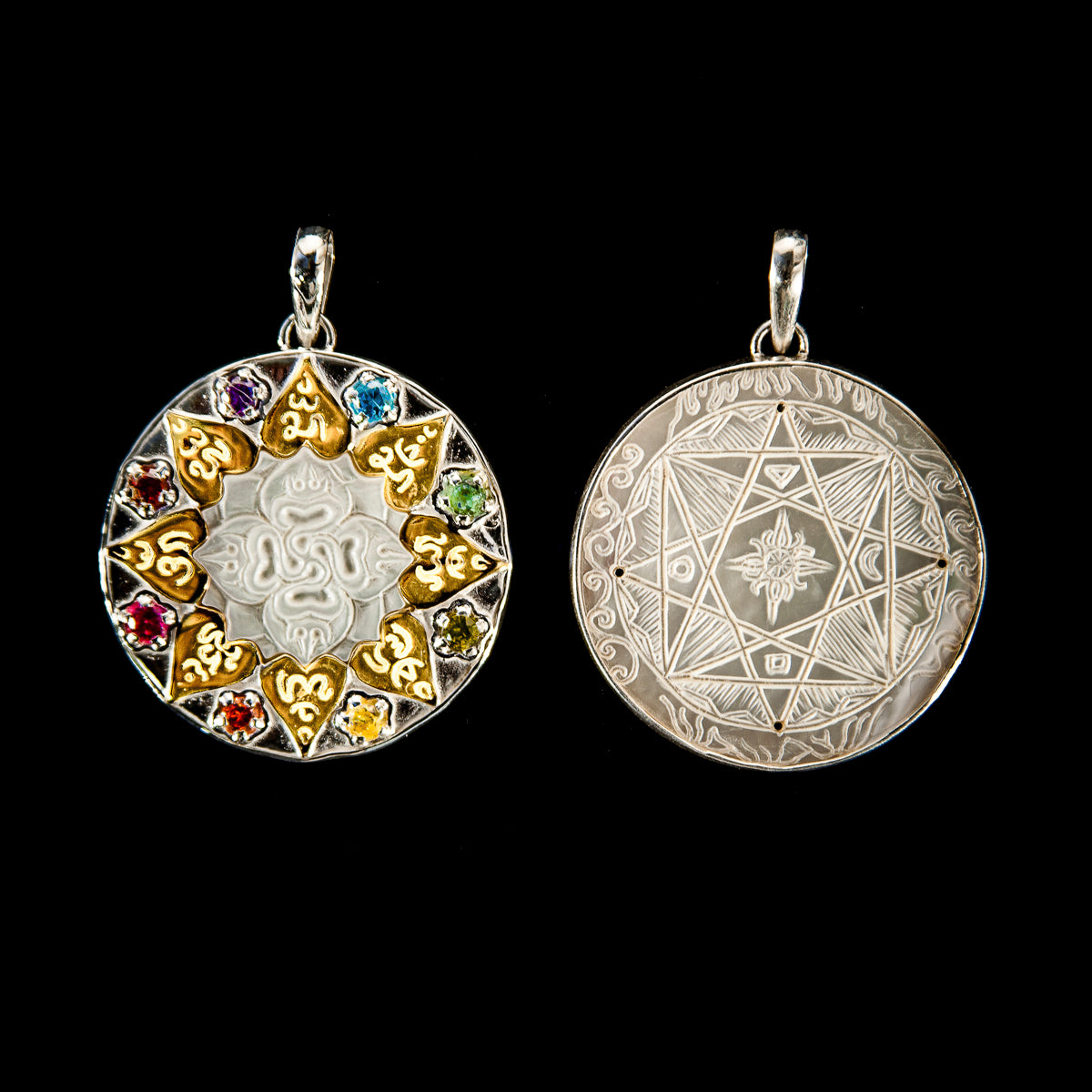 Compass of Love Pendant -Sterling Silver/24K Gold Vermeil-Light Mother of Pearl