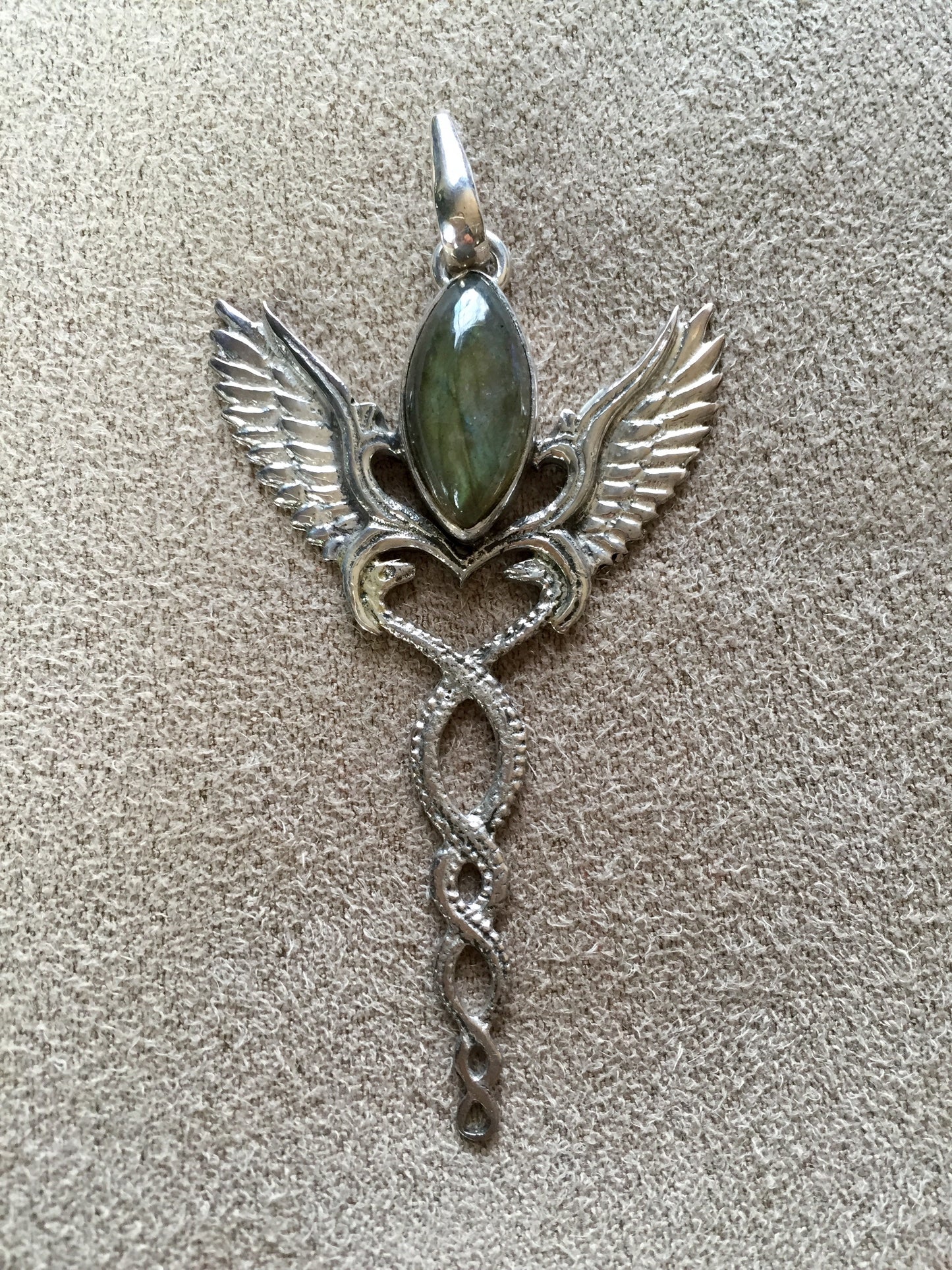 Caduceus Pendant - Sterling Silver - Labradorite