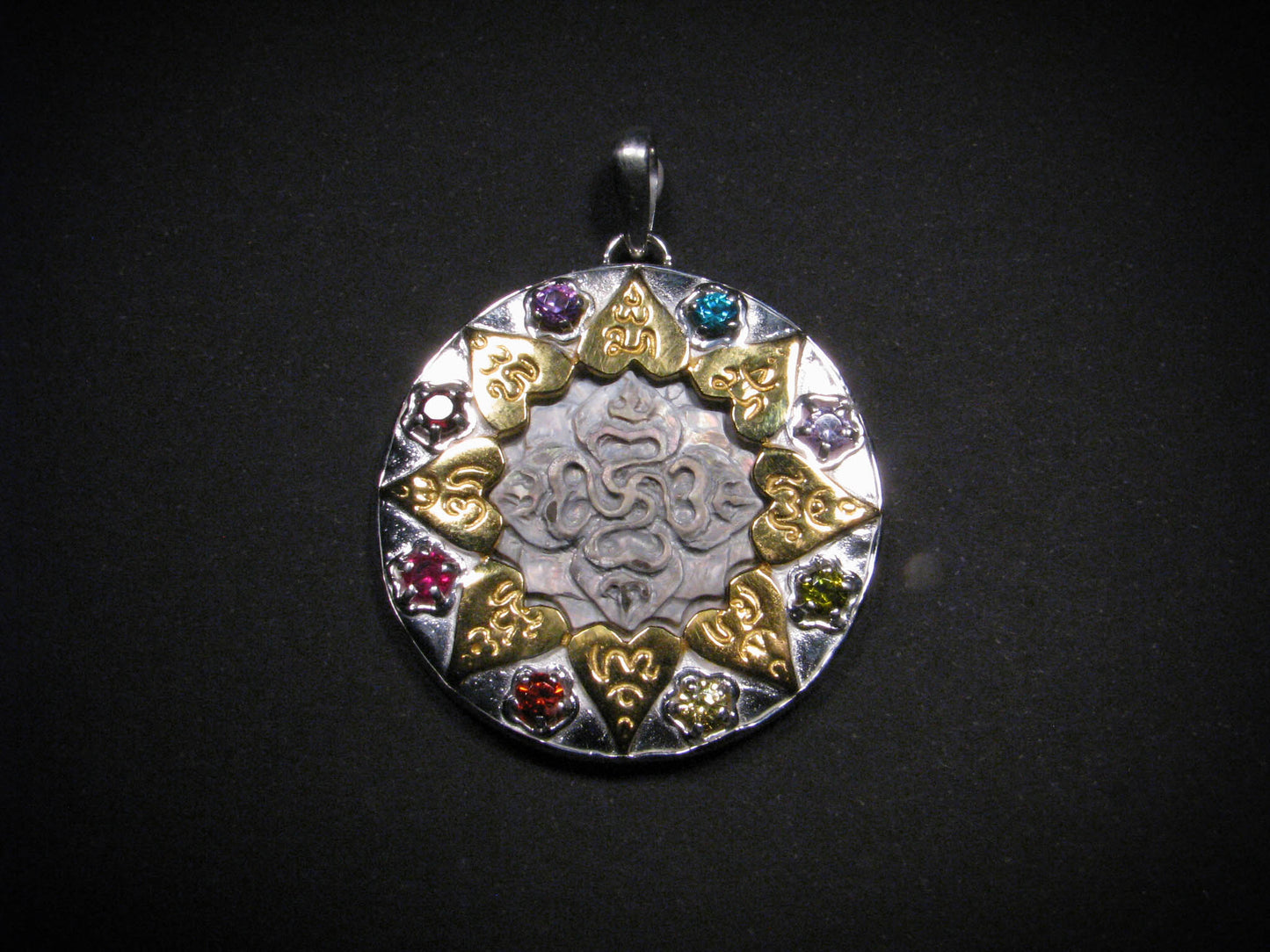 Compass of Love Pendant - Sterling Silver/24K Gold Vermeil-Dark Mother of Pearl Liquid Fire Mantra
