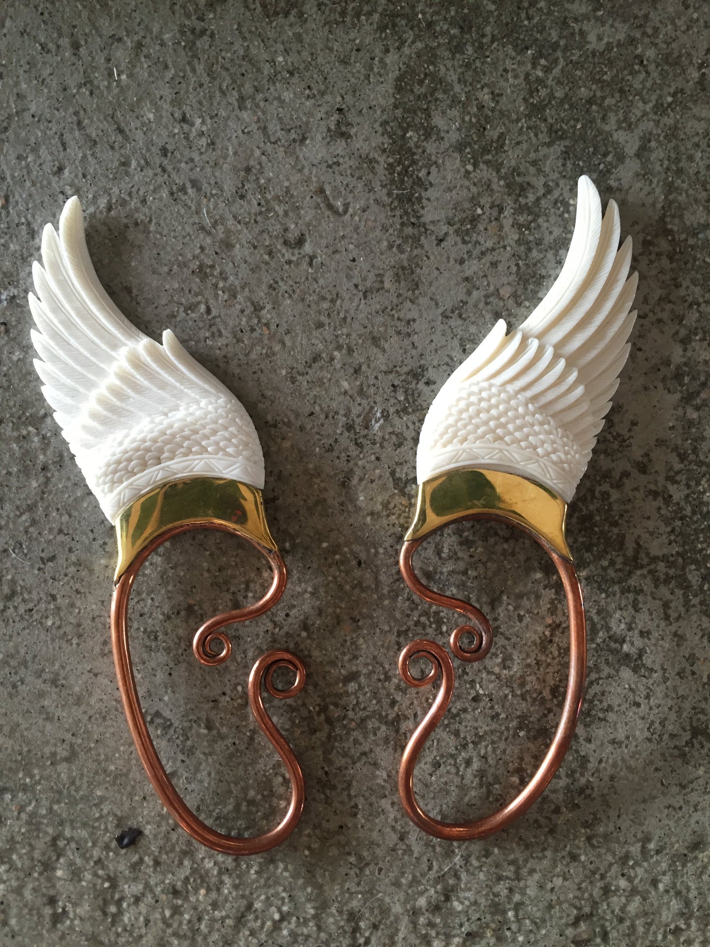 Wing Ear Cuffs - Bone Liquid Fire Mantra