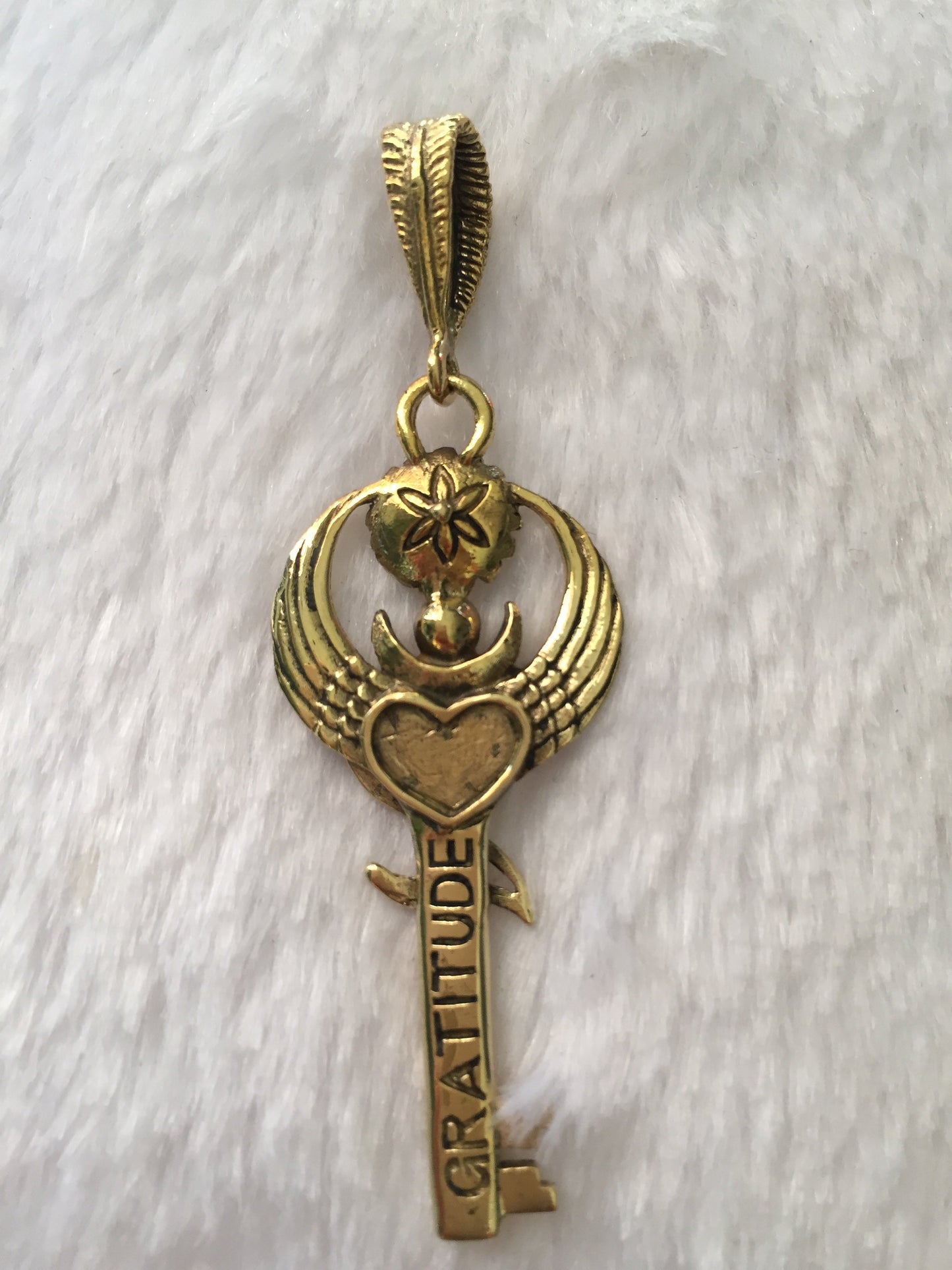 Gratitude Key Pendant - Brass Liquid Fire Mantra