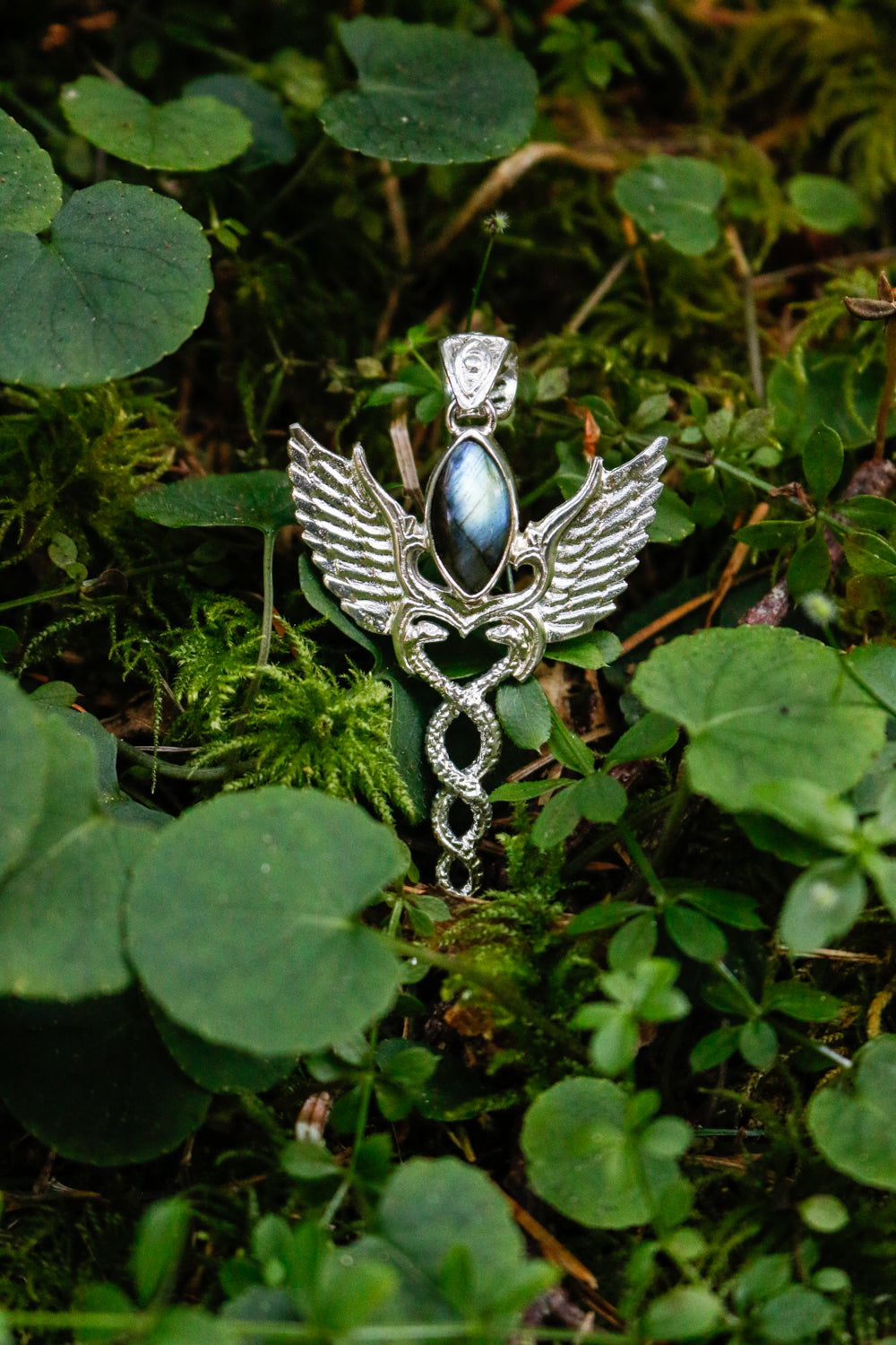 Sterling Silver Caduceus Pendant Labradorite