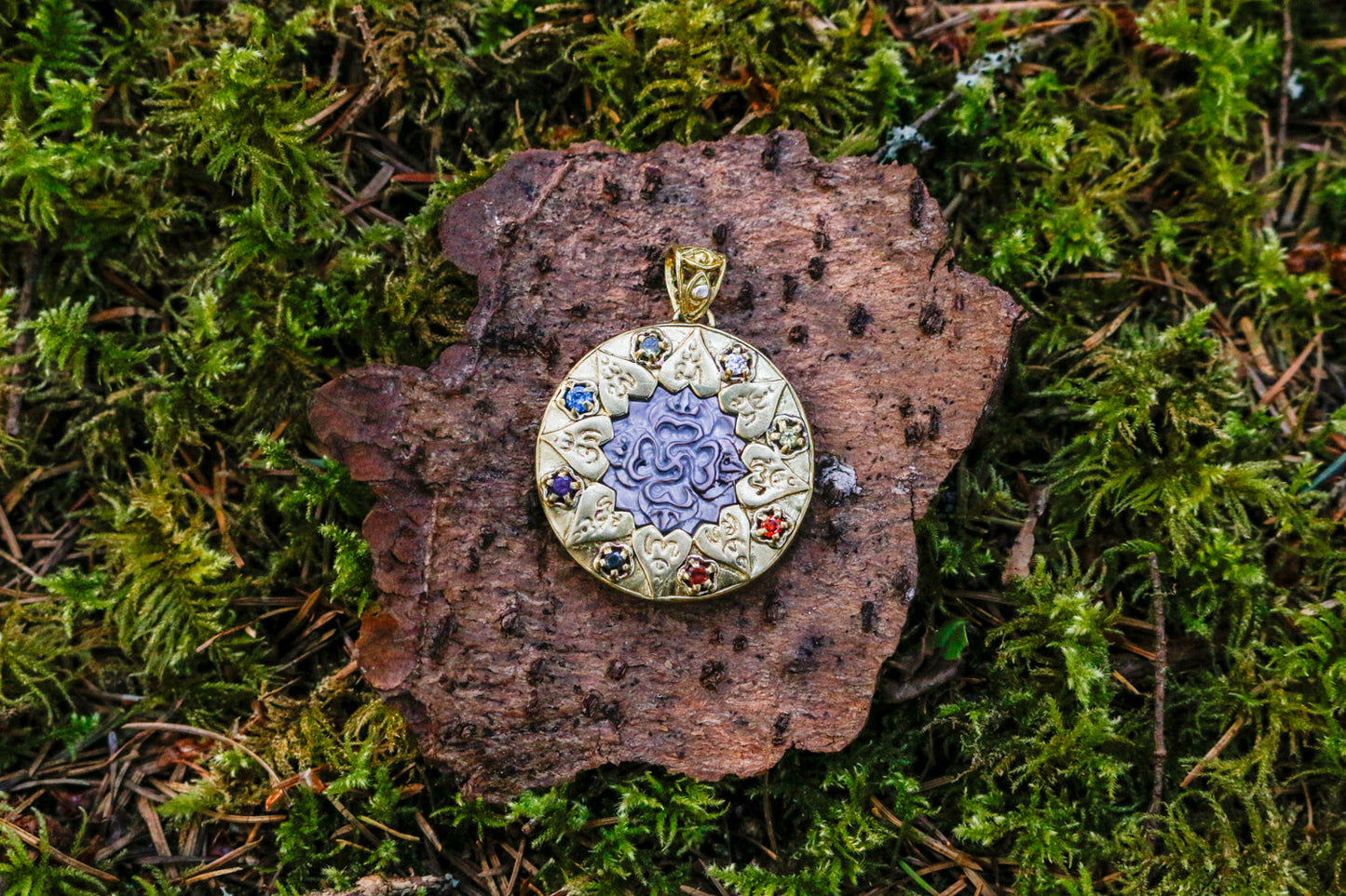 Compass of Love Pendant - Brass - Dark Mother of Pearl Liquid Fire Mantra