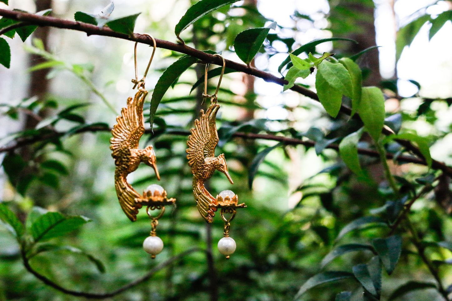 Hummingbird Lotus Earrings Liquid Fire Mantra