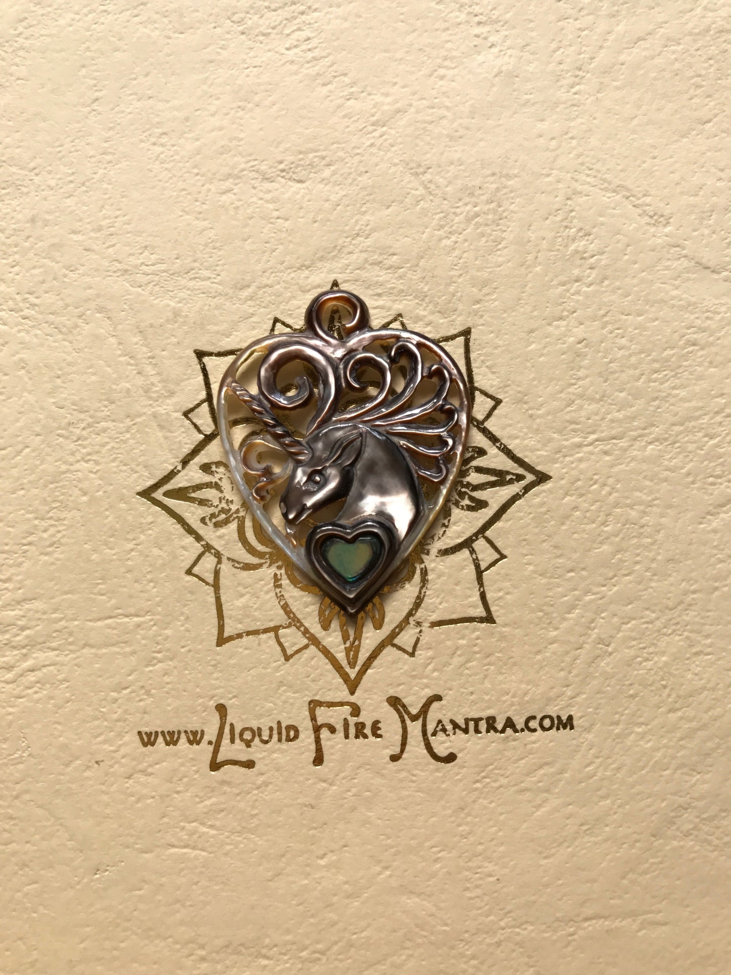 Unicorn Guitar Pick Pendant - Dark Mother of Pearl Liquid Fire Mantra