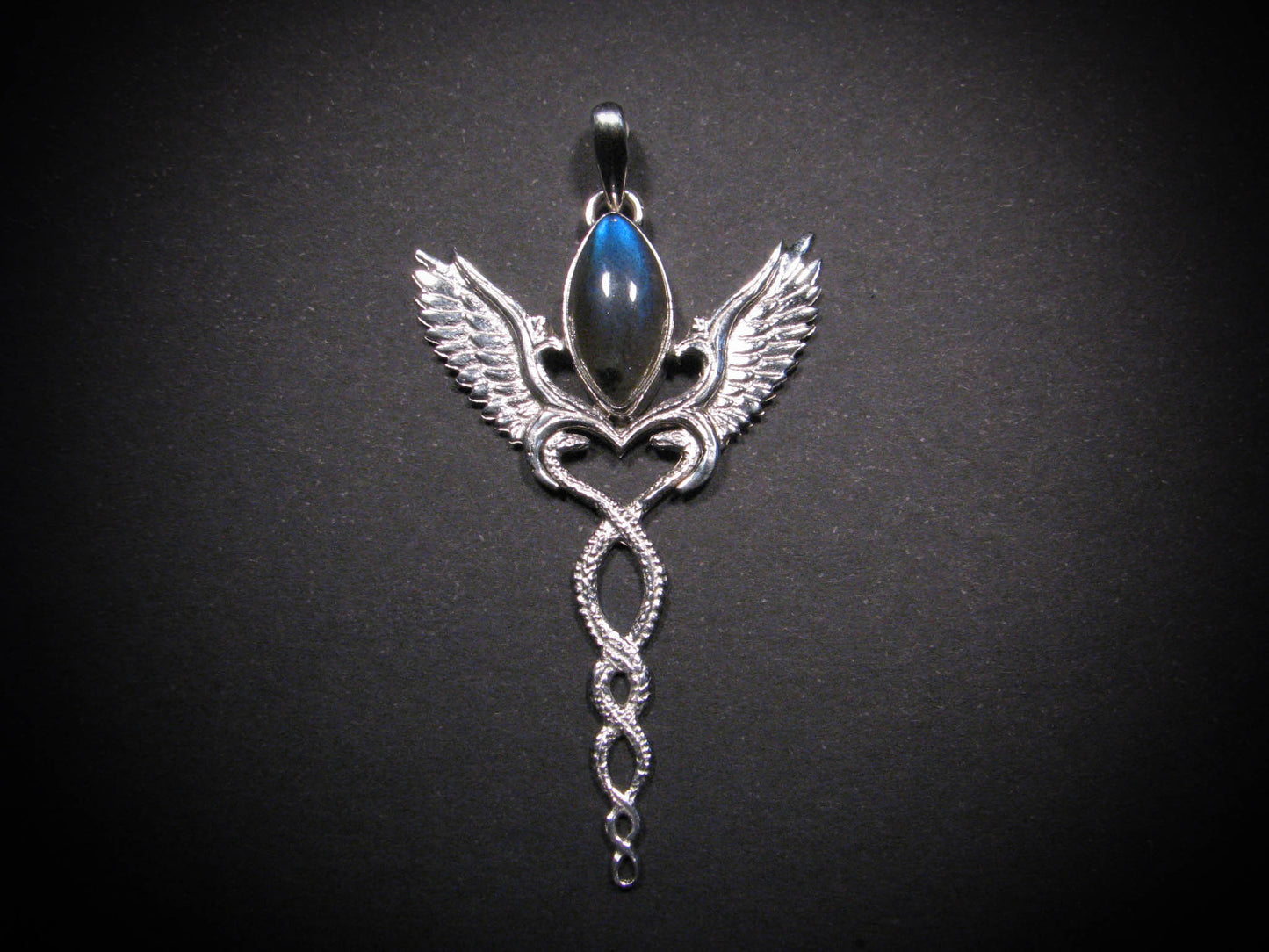 Caduceus Pendant - Sterling Silver - Gemstone choices Liquid Fire Mantra