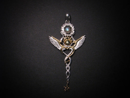 Creation Pendant - Sterling Silver / 24K Gold Vermeil - Labradorite Liquid Fire Mantra