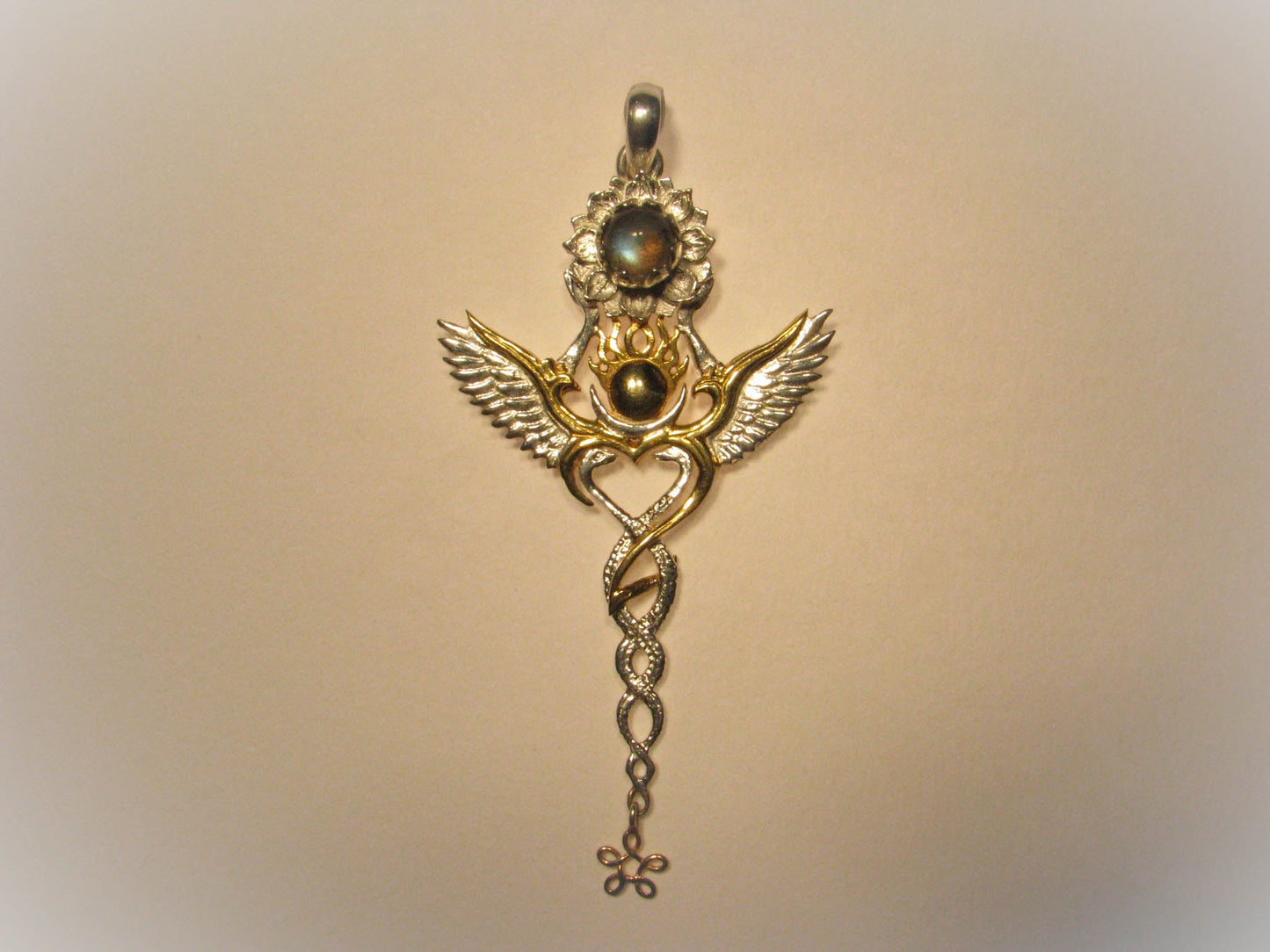 Creation Pendant - Sterling Silver / 24K Gold Vermeil - Labradorite Liquid Fire Mantra