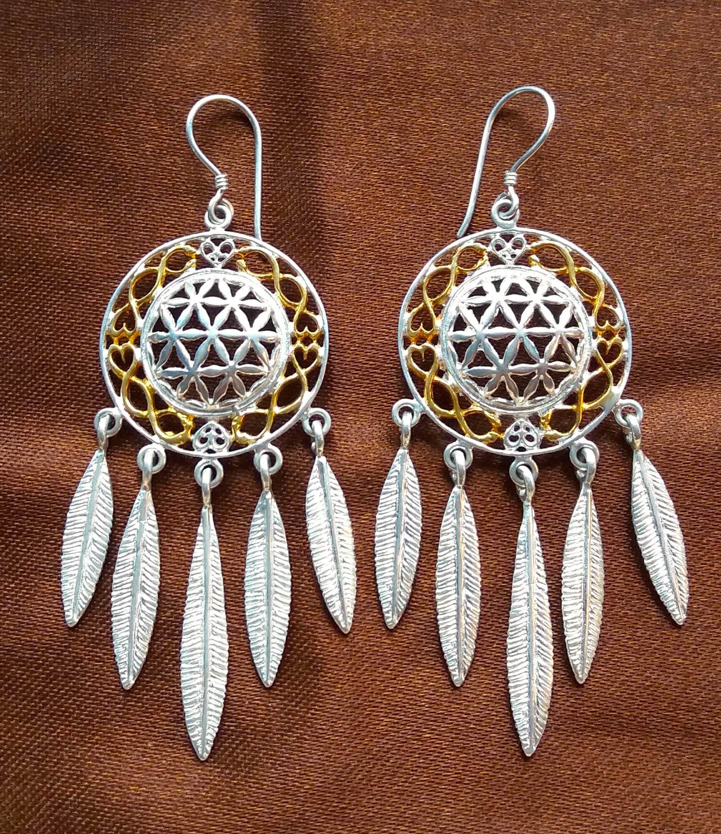 flower of life dreamcatcher silver earrings