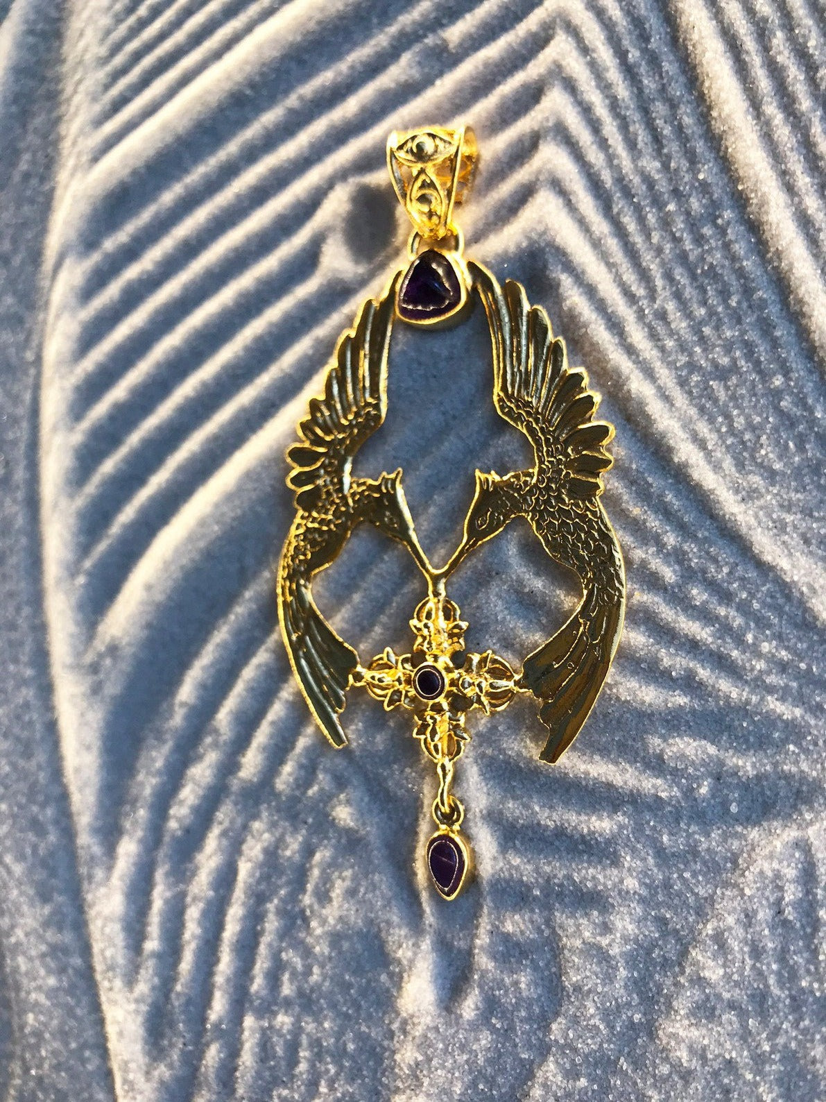 HumGaiaTri 2D Pendant - 24K Gold Plated Liquid Fire Mantra