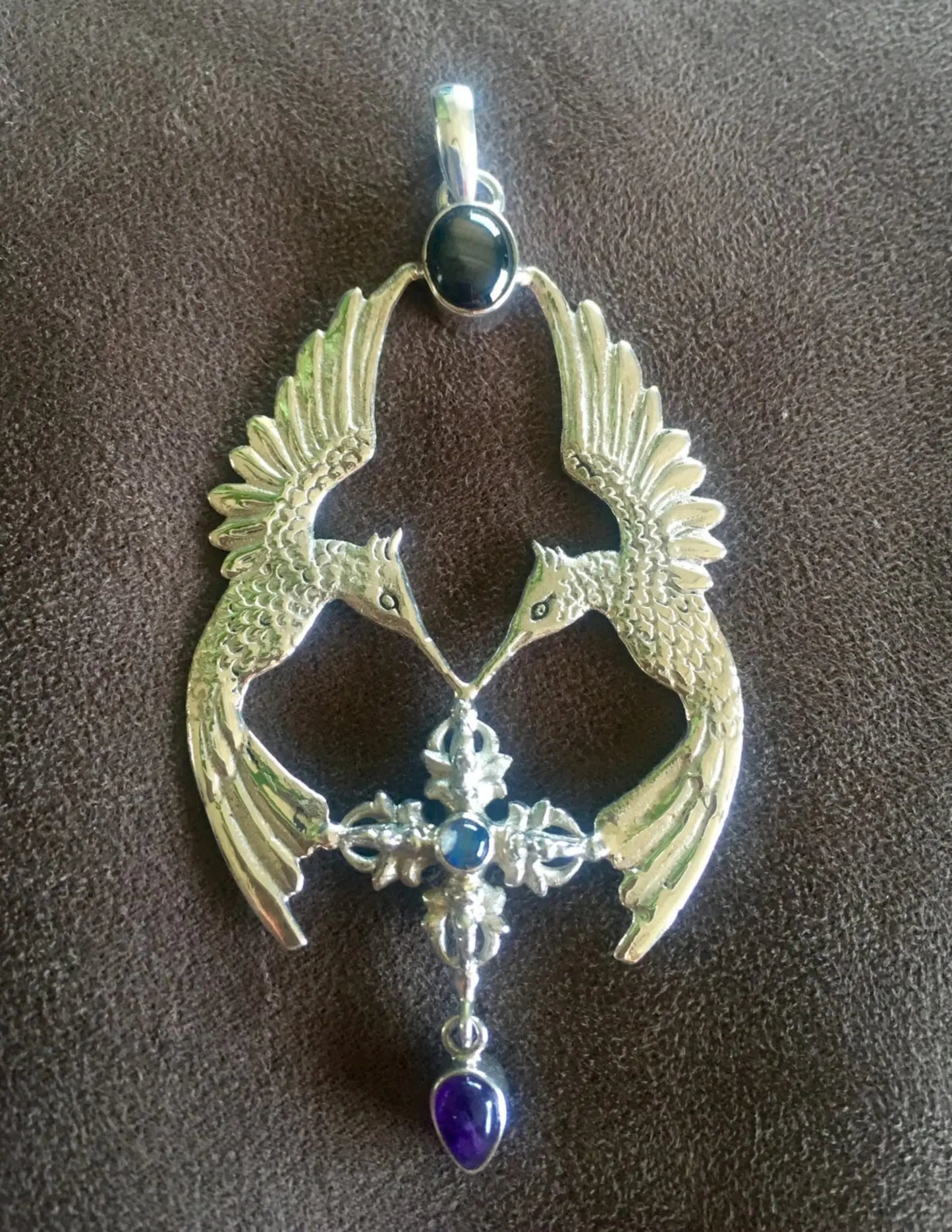 HumGaiaTri 2D Pendant - Sterling Silver Liquid Fire Mantra