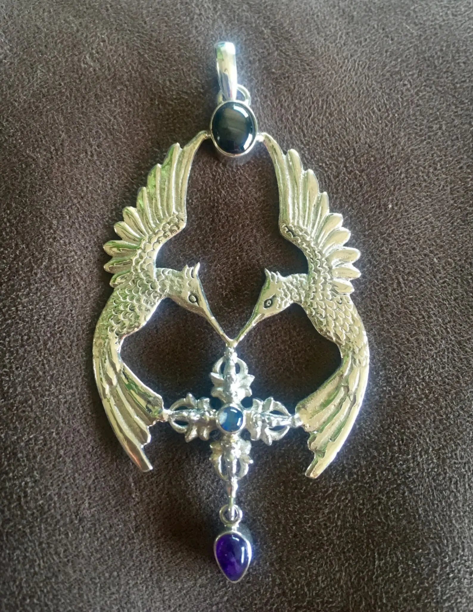 HumGaiaTri 2D Pendant - Sterling Silver Liquid Fire Mantra