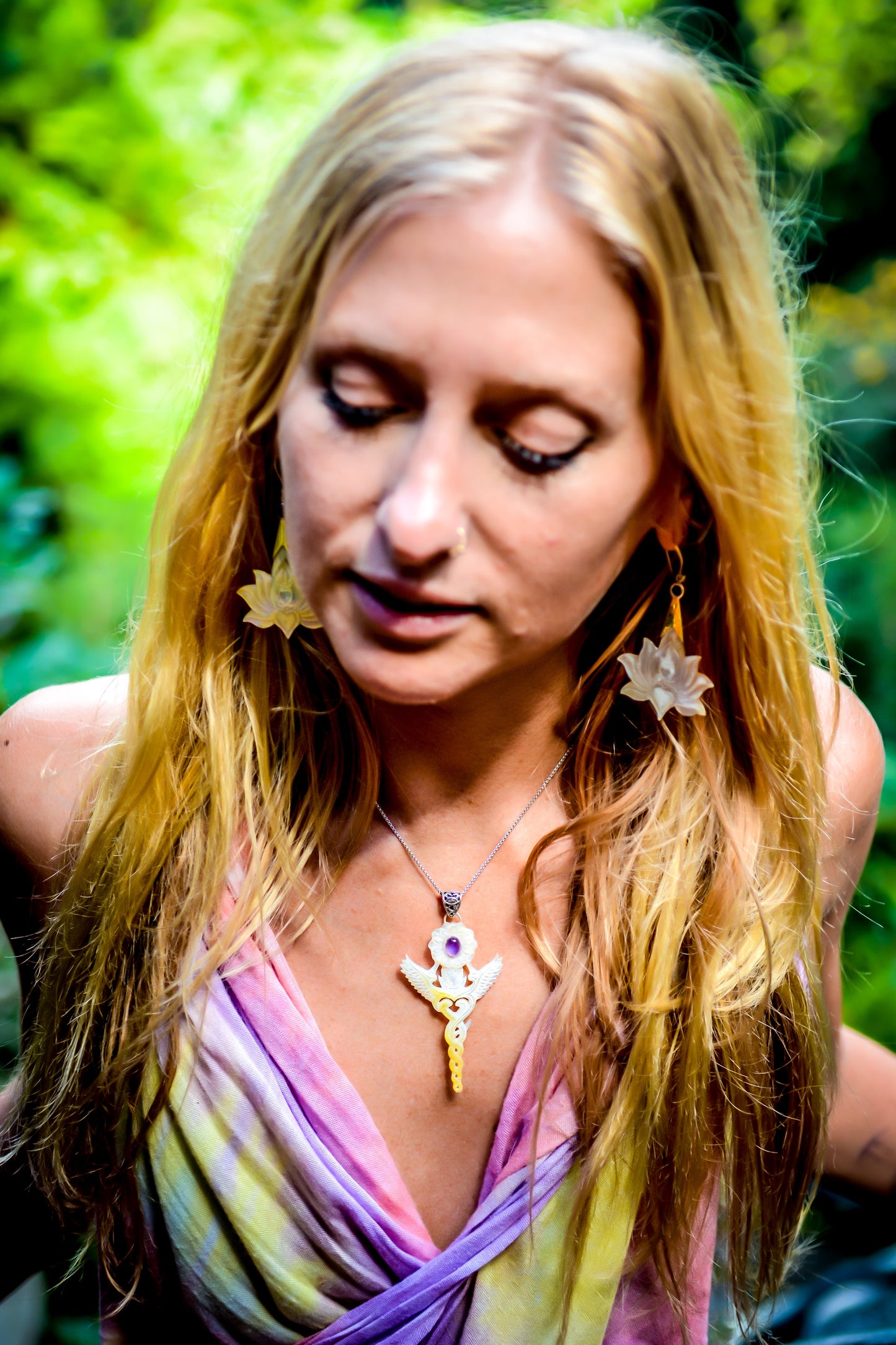 Lotus Om Drop Earrings Liquid Fire Mantra