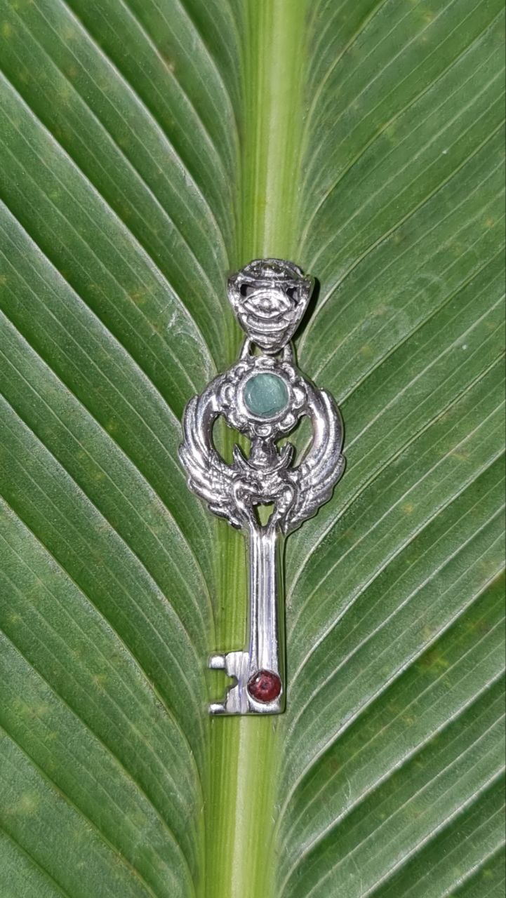 Love Key Pendant - Silver Liquid Fire Mantra