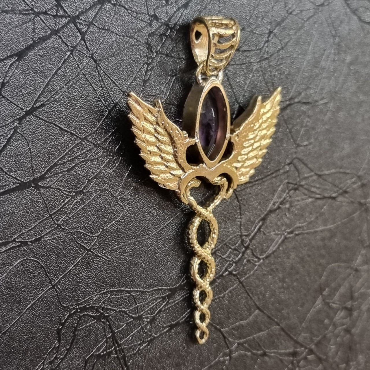 Caduceus Pendant - Brass Liquid Fire Mantra