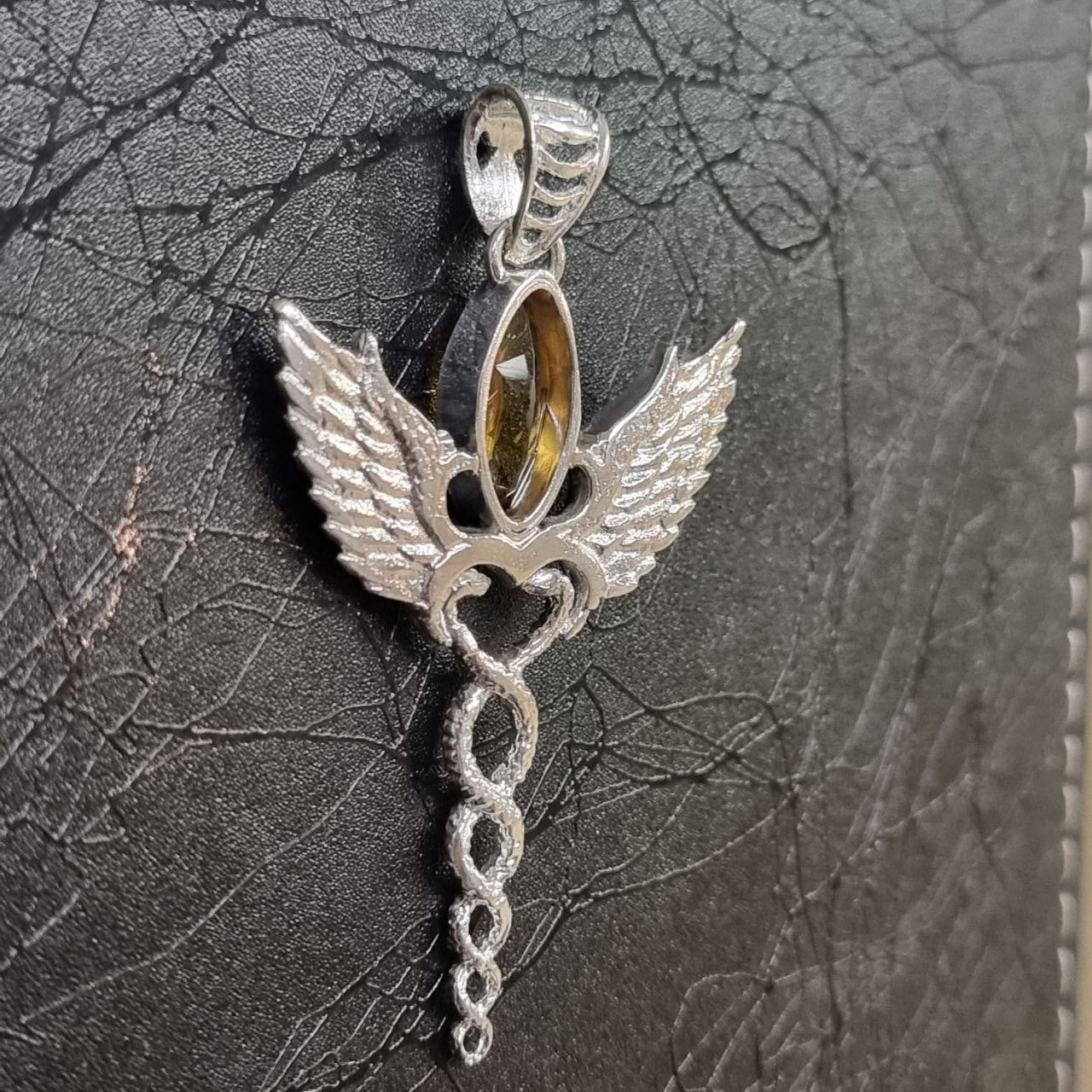 Caduceus Pendant - Sterling Silver - Gemstone choices Liquid Fire Mantra