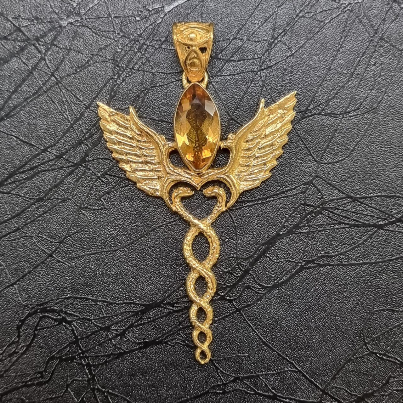 Caduceus Pendant - 24K Gold Plated