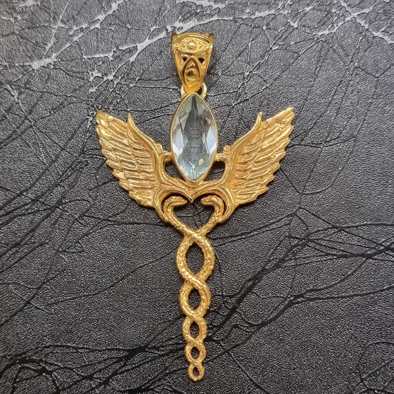 Caduceus Pendant - 24K Gold Plated Liquid Fire Mantra