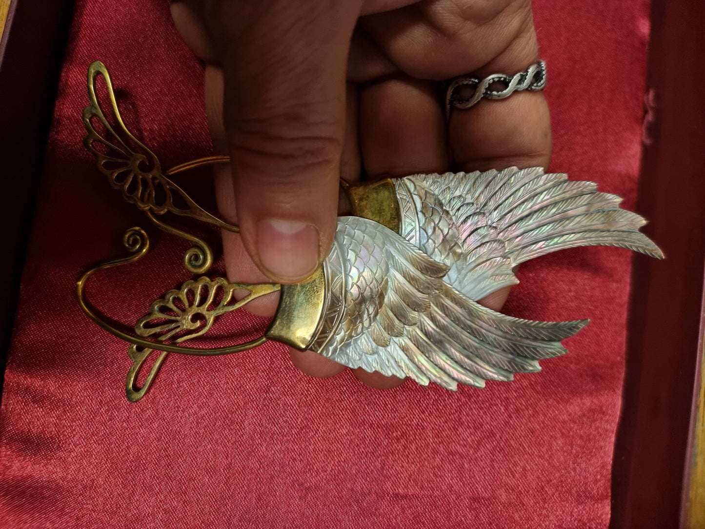 Wing Ear Cuffs - Dark Mother of Pearl Shell Liquid Fire Mantra