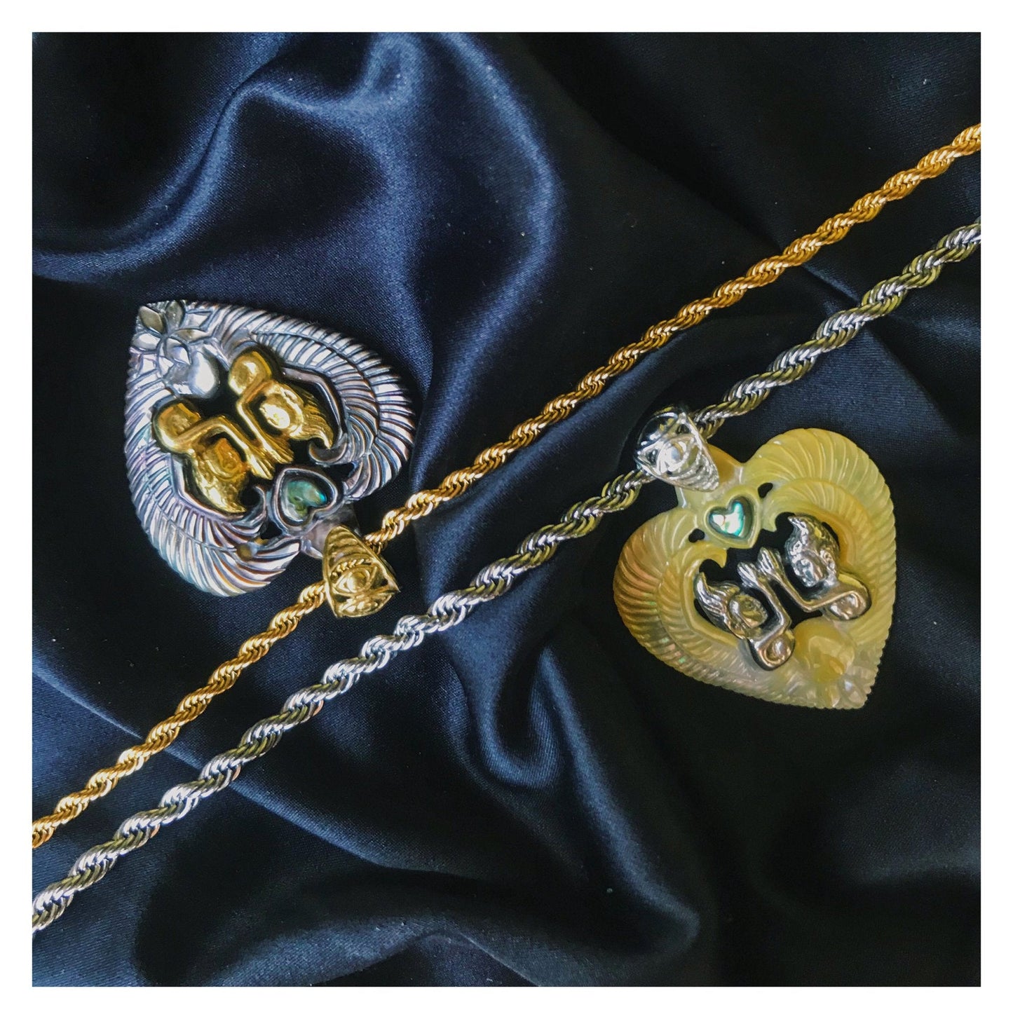 Divine Union Pendant - Dark Mother of Pearl Liquid Fire Mantra