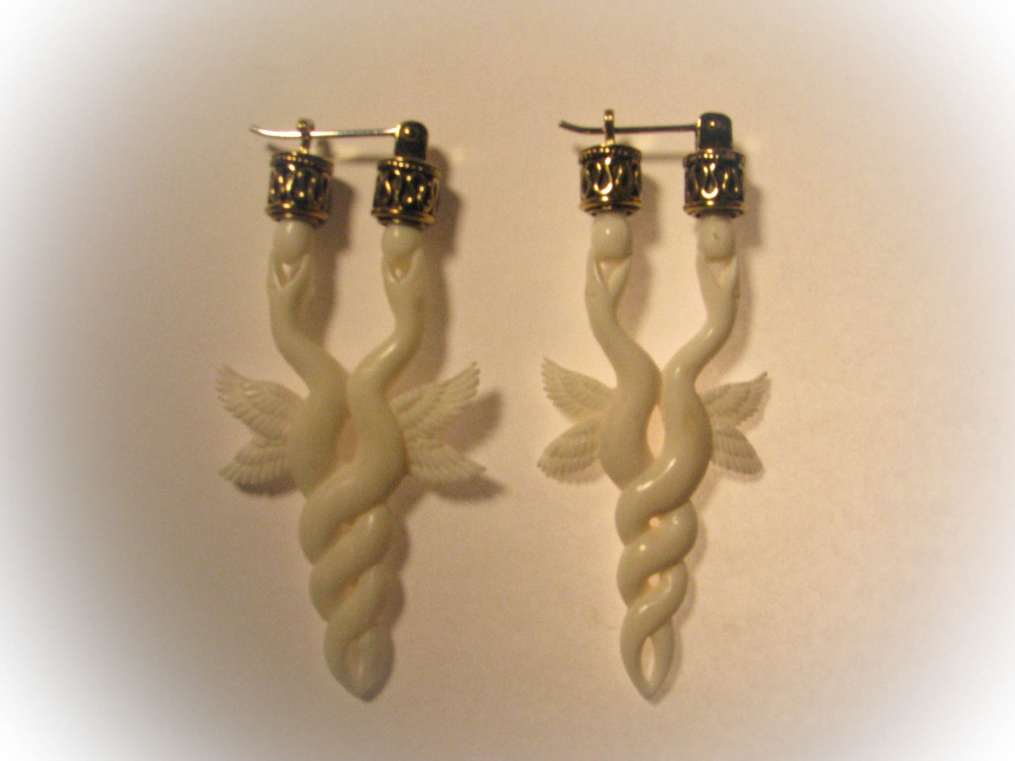 Dancing Serpents Earrings - Bone - Brass Bail Liquid Fire Mantra