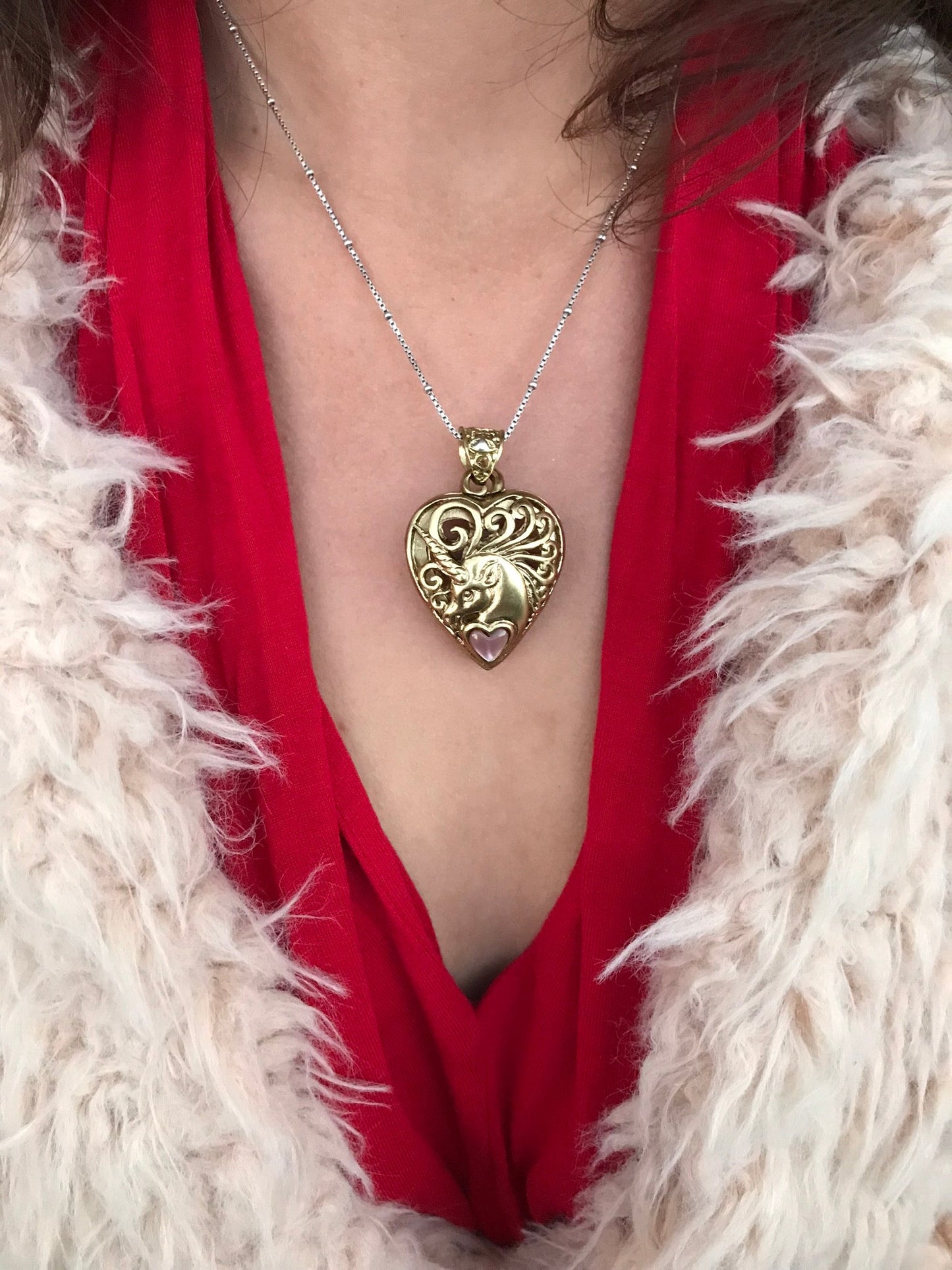 Unicorn Locket Pendant - Brass Liquid Fire Mantra