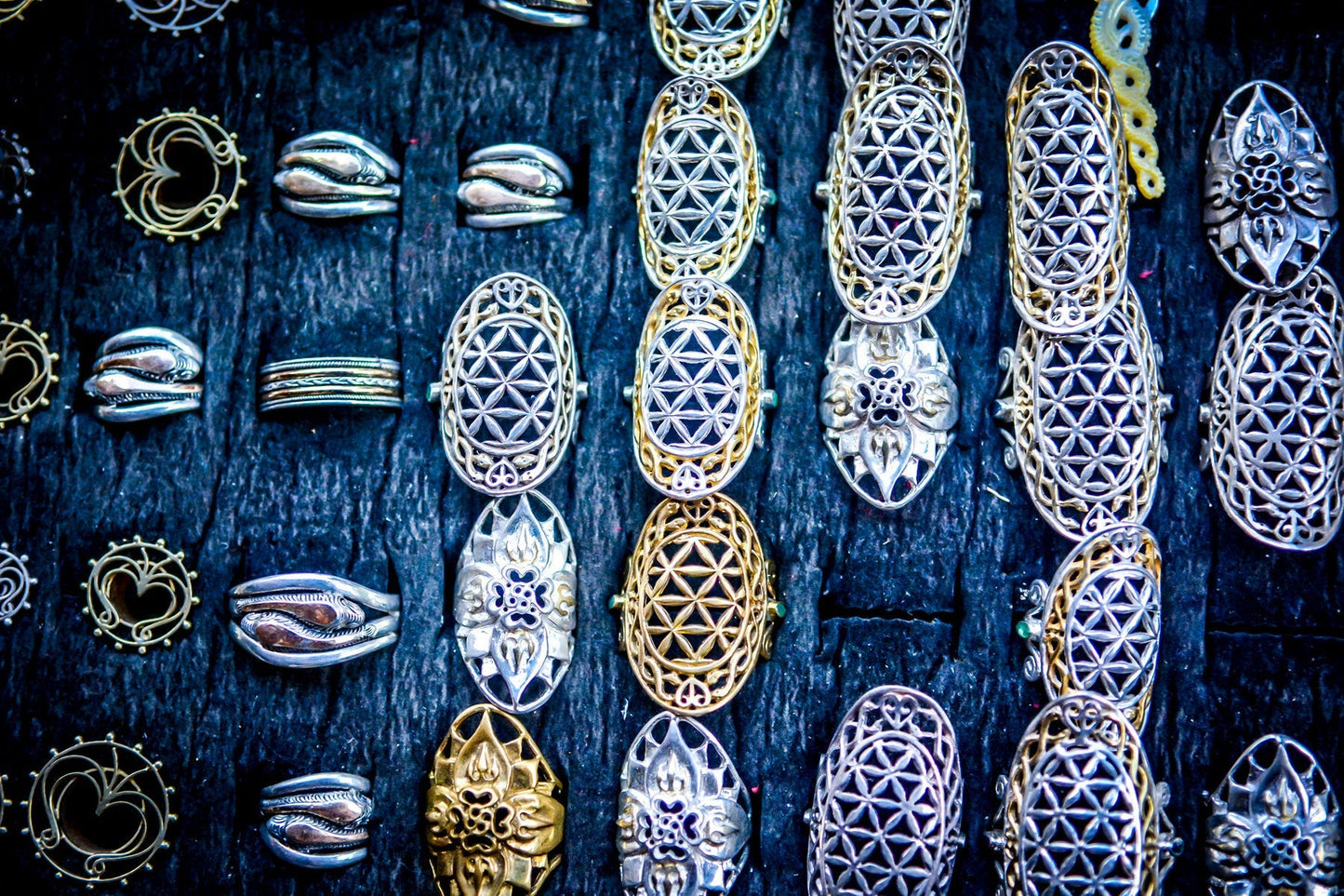 Flower of Life Ring - Shorty - 24K Gold Plated / Sterling Silver Liquid Fire Mantra