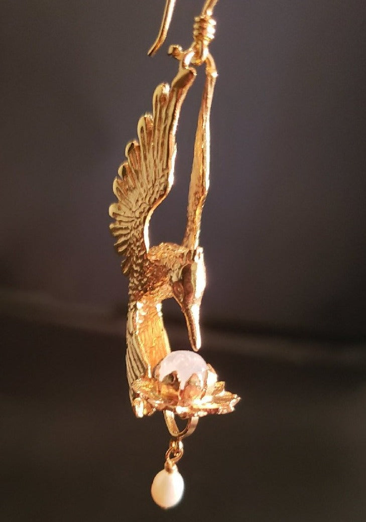 Hummingbird Lotus Earrings Liquid Fire Mantra