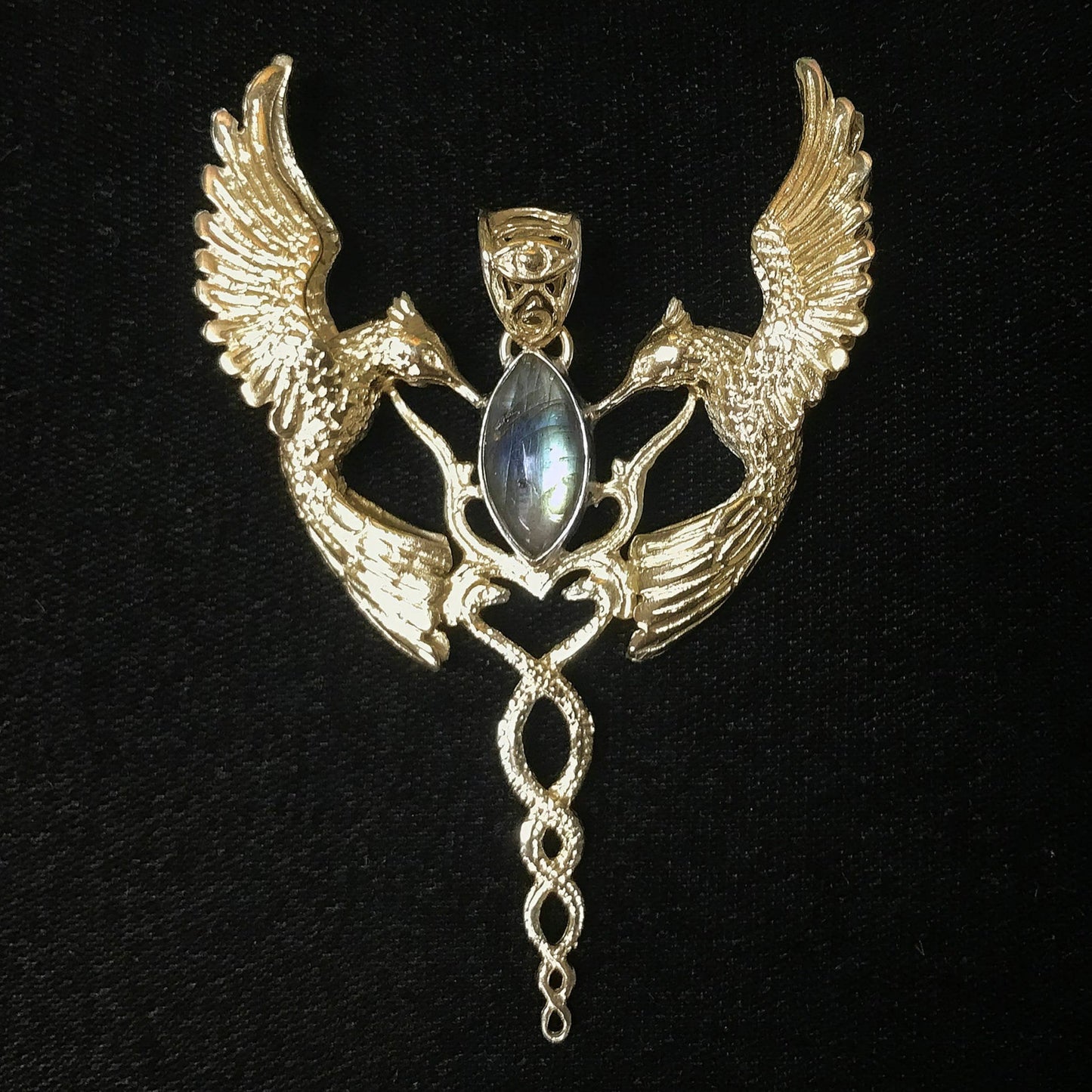 Humming Caduceus Pendant - Brass - Labradorite