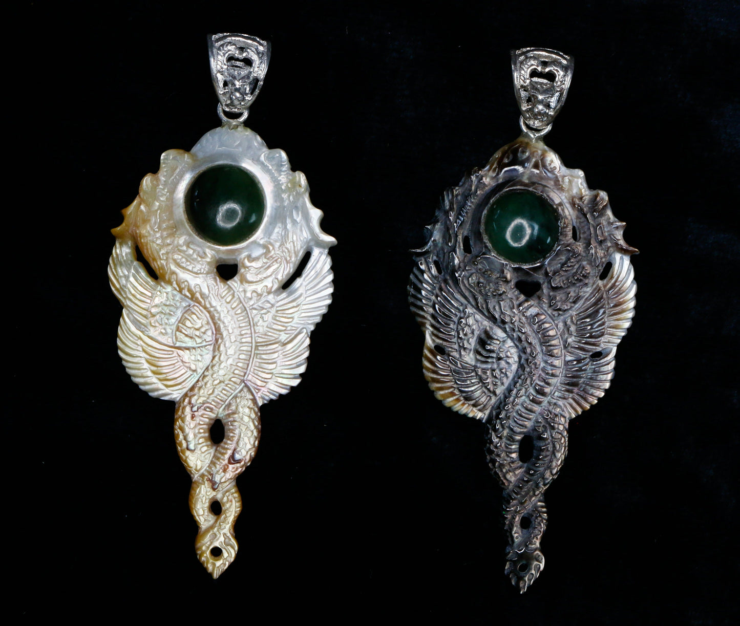 Kundalini Dragon Pendant - Dark Mother of Pearl Liquid Fire Mantra