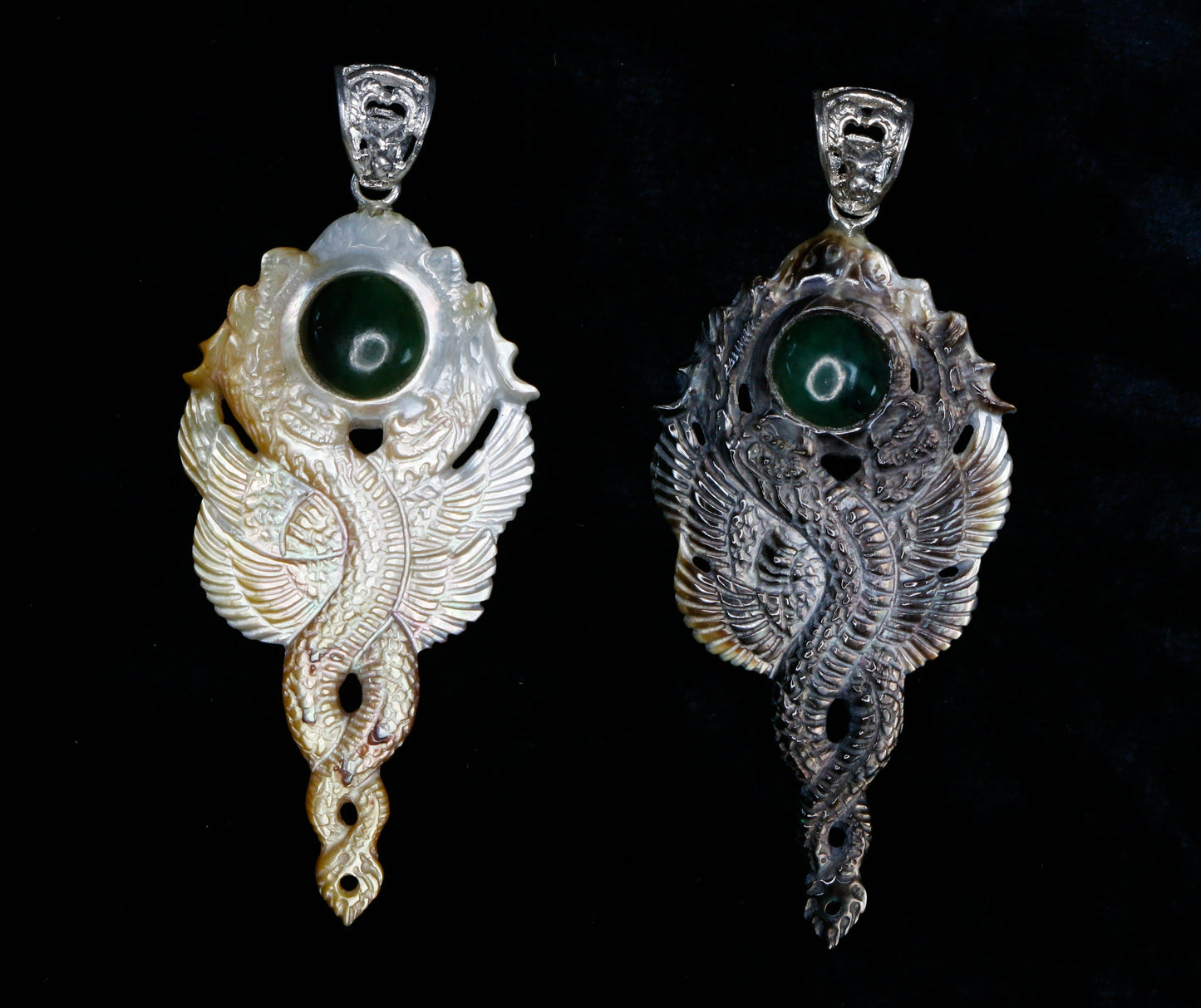 Kundalini Dragon Pendant - Light Mother of Pearl Liquid Fire Mantra