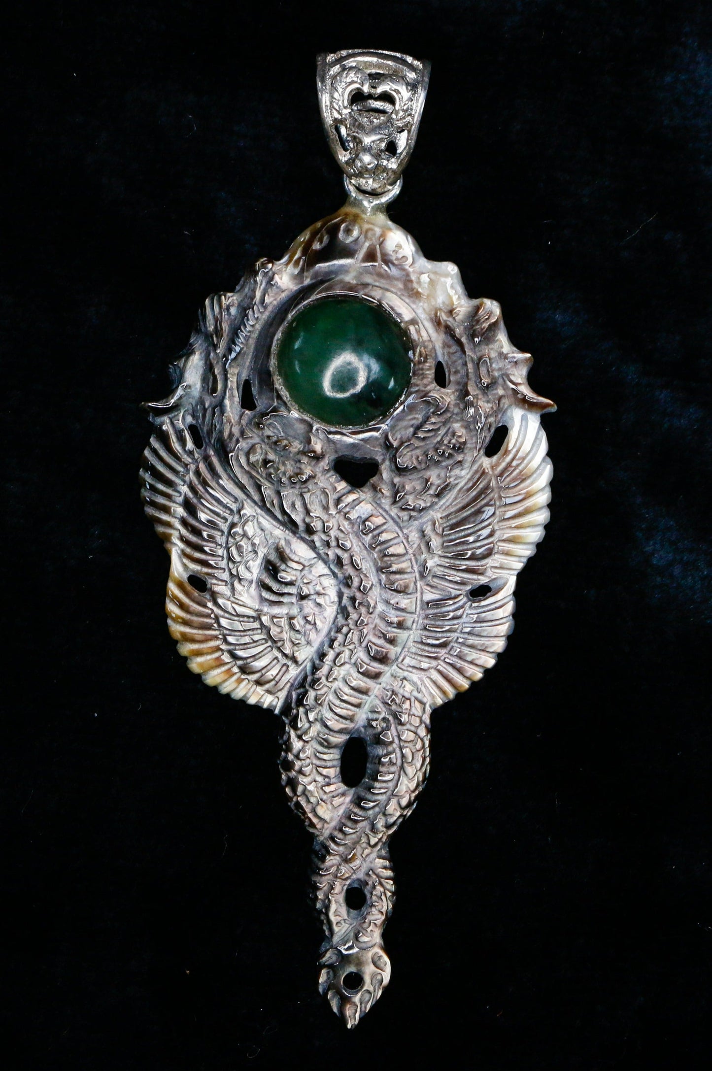 Kundalini Dragon Pendant - Dark Mother of Pearl Liquid Fire Mantra