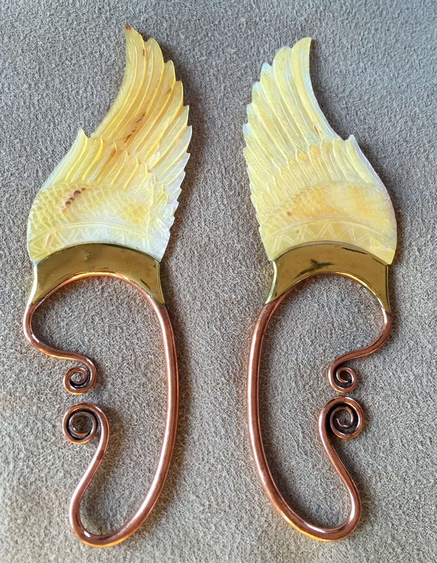Wing Ear Cuffs - Light Mother of Pearl Liquid Fire Mantra