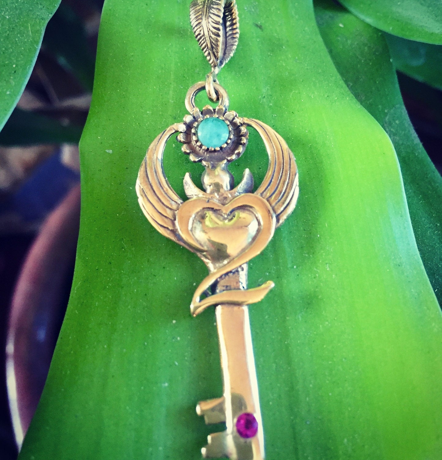 Gratitude Key Pendant - Brass Liquid Fire Mantra