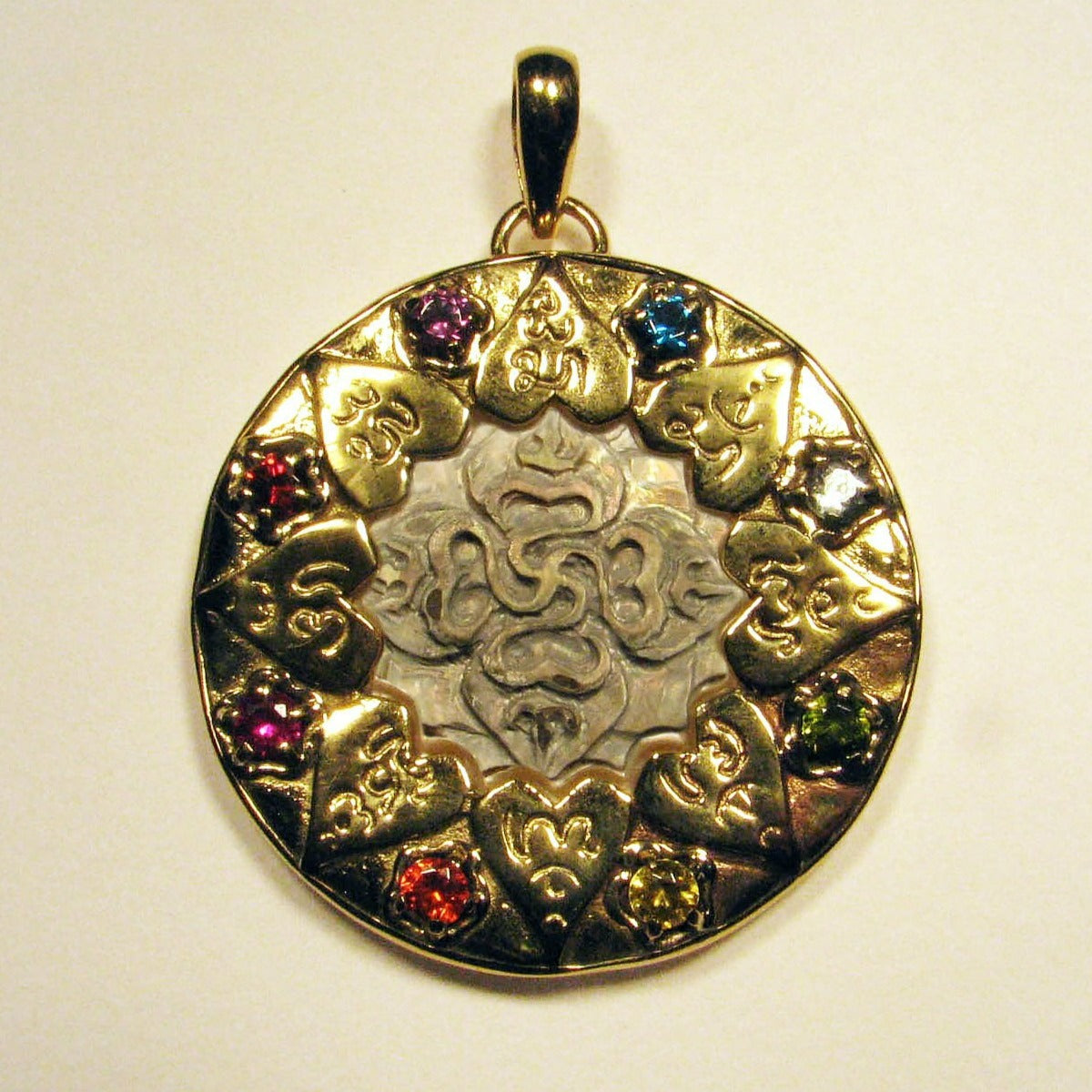 Compass of Love Pendant - Brass - Dark Mother of Pearl Liquid Fire Mantra