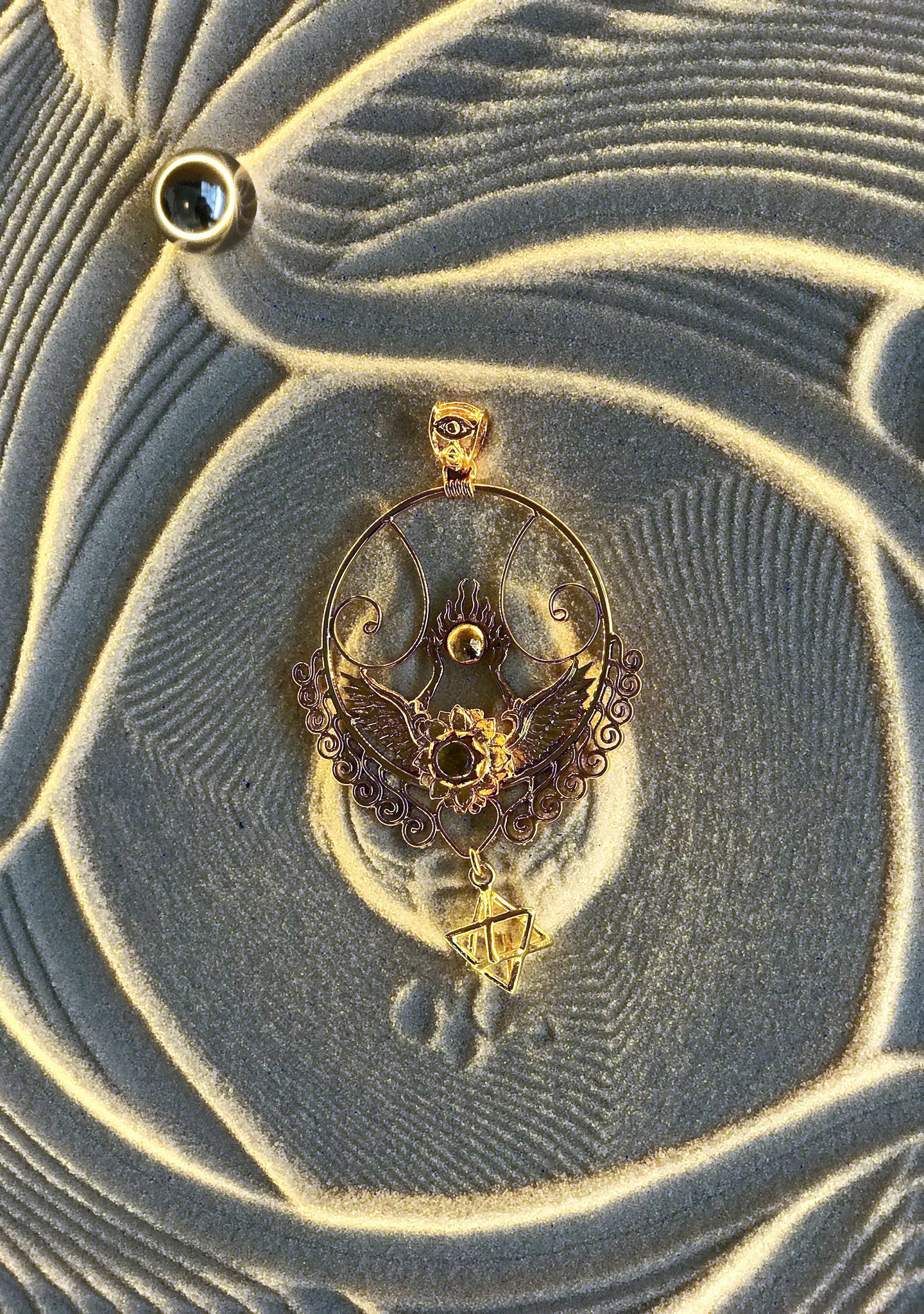 Shakti Bhakti Pendant with Star Tetrahedron - 24K Gold Plated - Labradorite