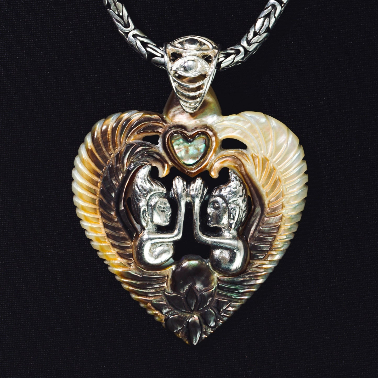 Divine Union Pendant - Dark Mother of Pearl Liquid Fire Mantra