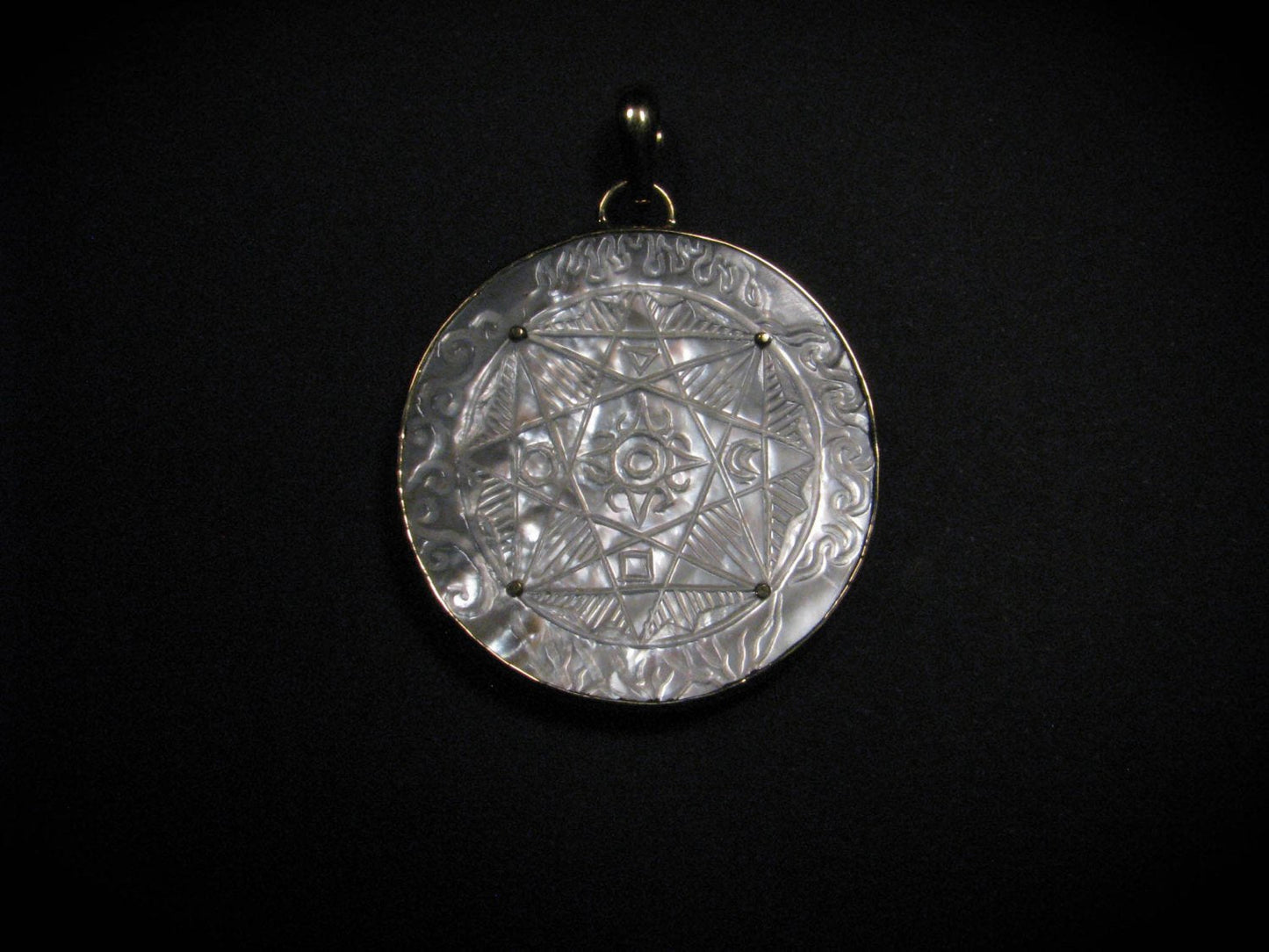 Compass of Love Pendant - Brass - Dark Mother of Pearl Liquid Fire Mantra