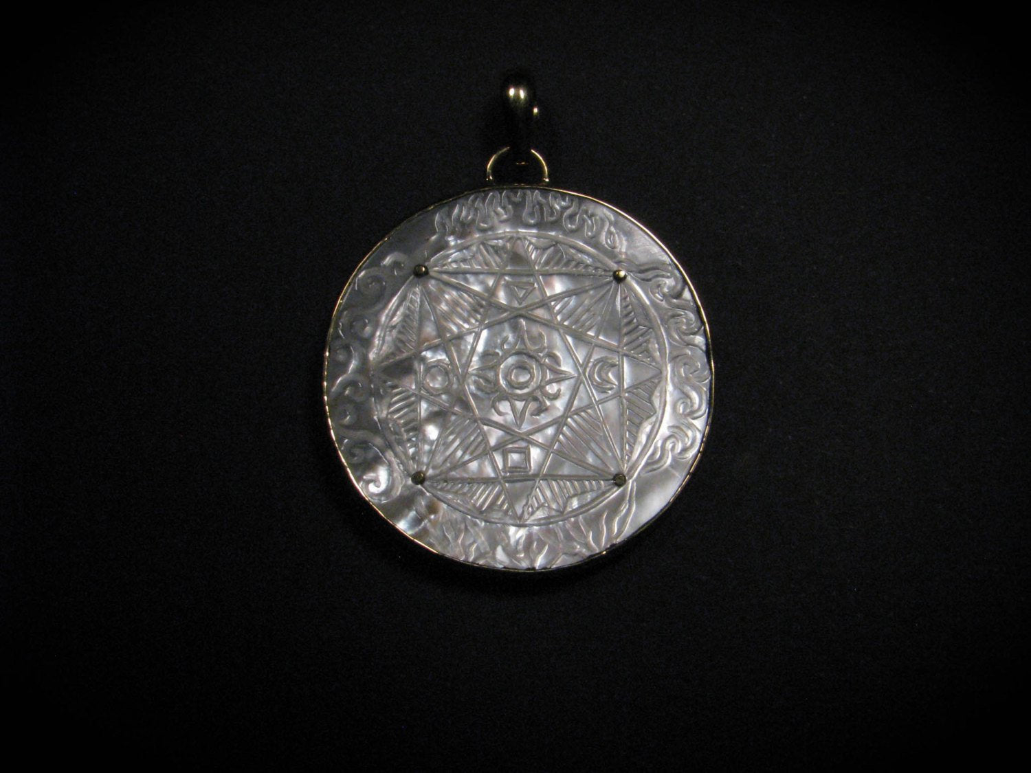 Compass of Love Pendant - Brass - Light Mother of Pearl Liquid Fire Mantra